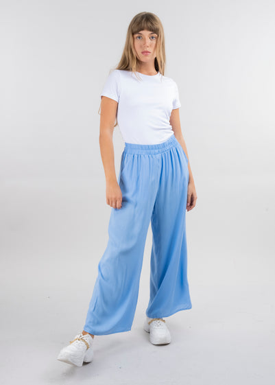 Pantalón Wide Leg Cintura Alta Fruncida