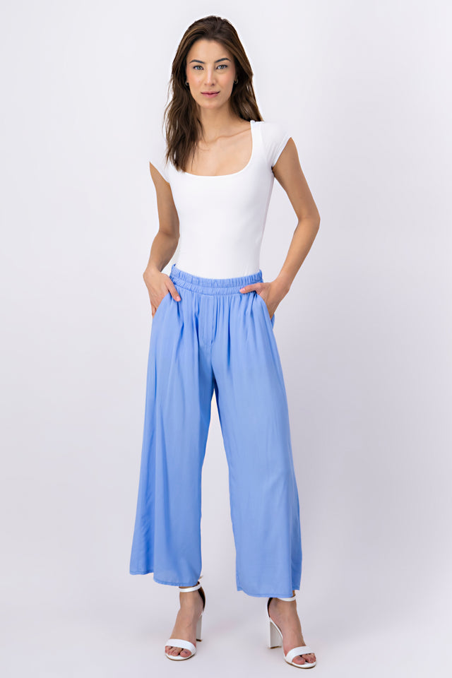 Pantalón Wide Leg Cintura Alta Fruncida