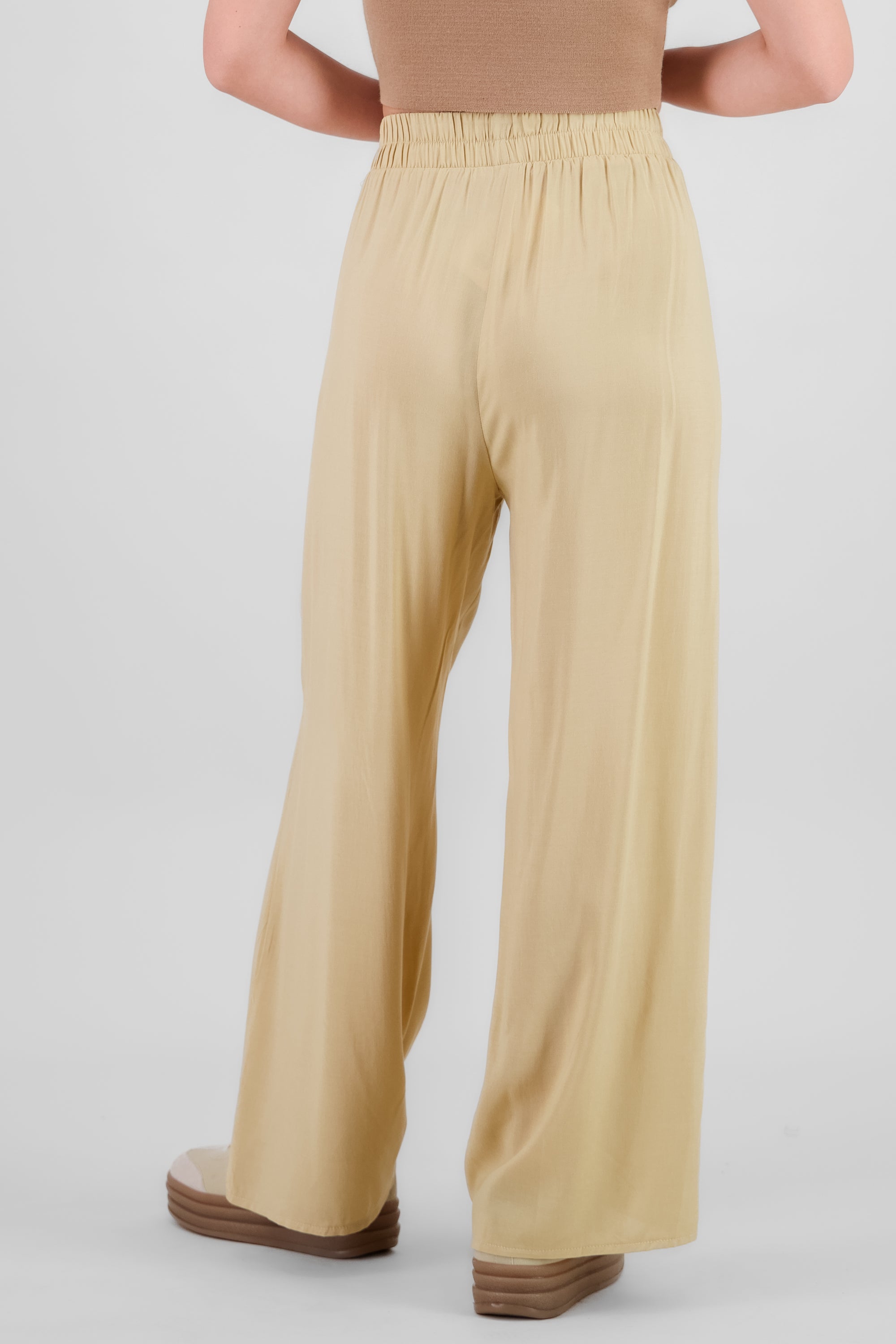 Pantalón Wide Leg Cintura Alta Fruncida CREMA