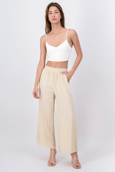 Pantalón Wide Leg Cintura Alta Fruncida