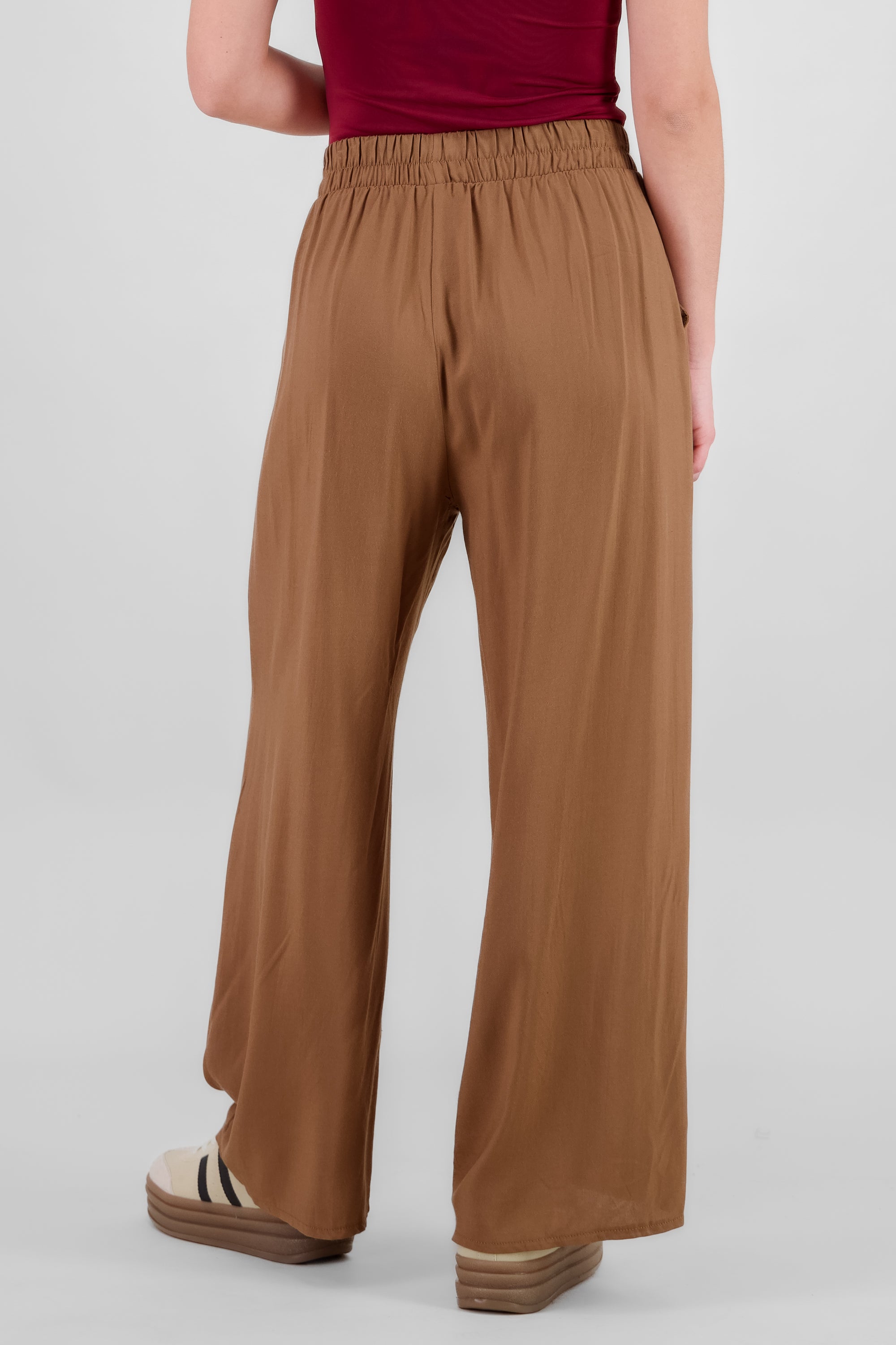 Pantalón Wide Leg Cintura Alta Fruncida KHAKI