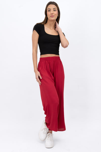 Pantalón Wide Leg Cintura Alta Fruncida