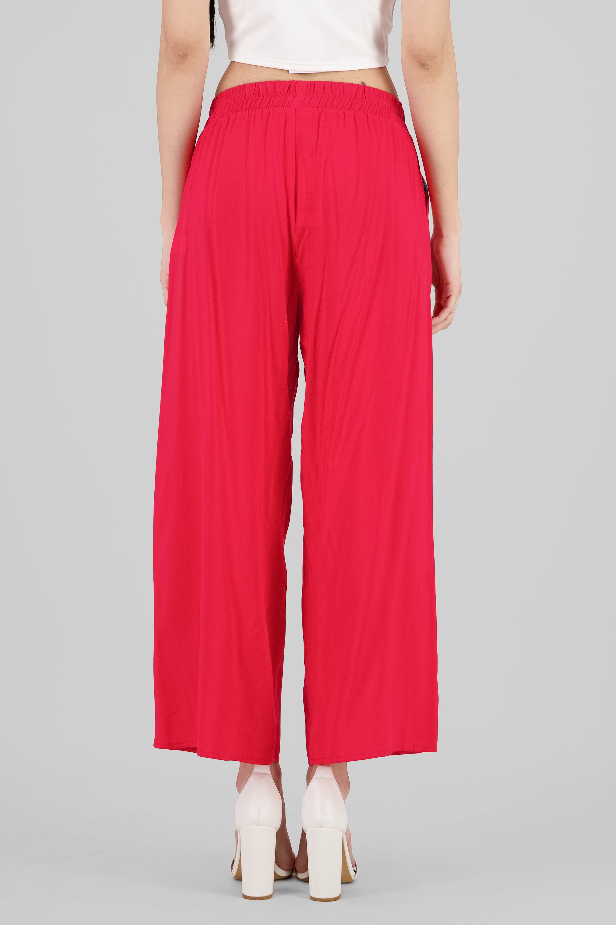 Pantalón Wide Leg Cintura Alta Fruncida ROJO CEREZA