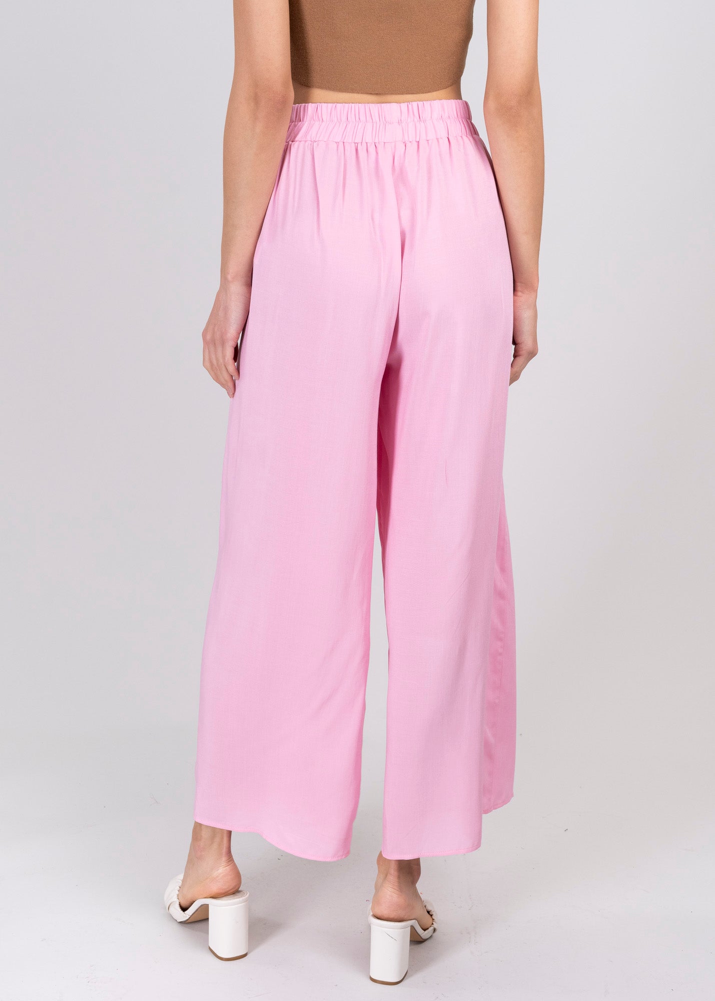 Pantalón Wide Leg Cintura Alta Fruncida ROSA