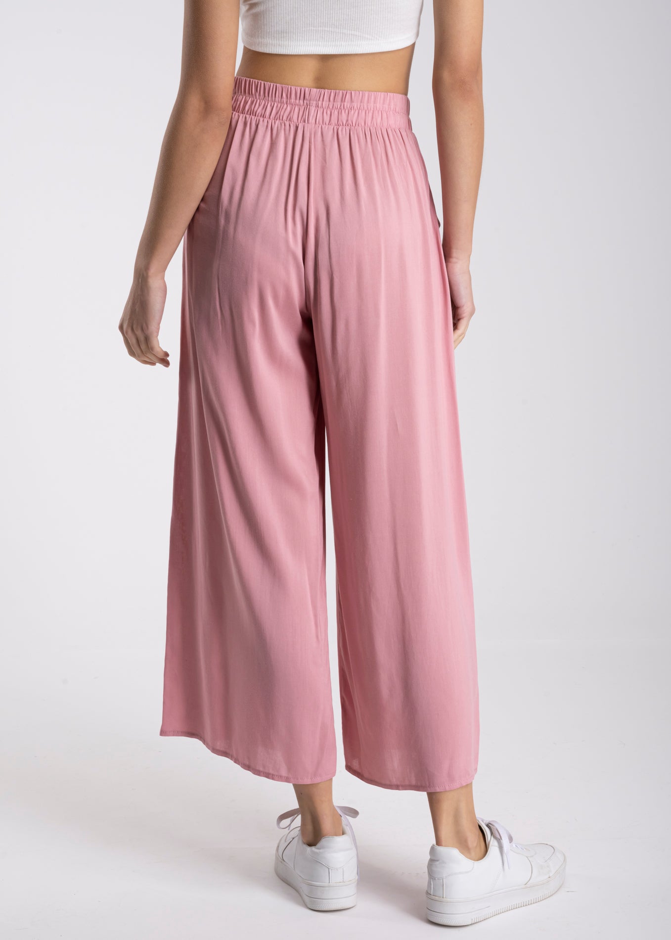 Pantalón Wide Leg Cintura Alta Fruncida PALO DE ROSA