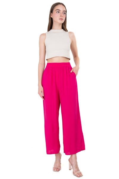 Pantalón Wide Leg Cintura Alta Fruncida