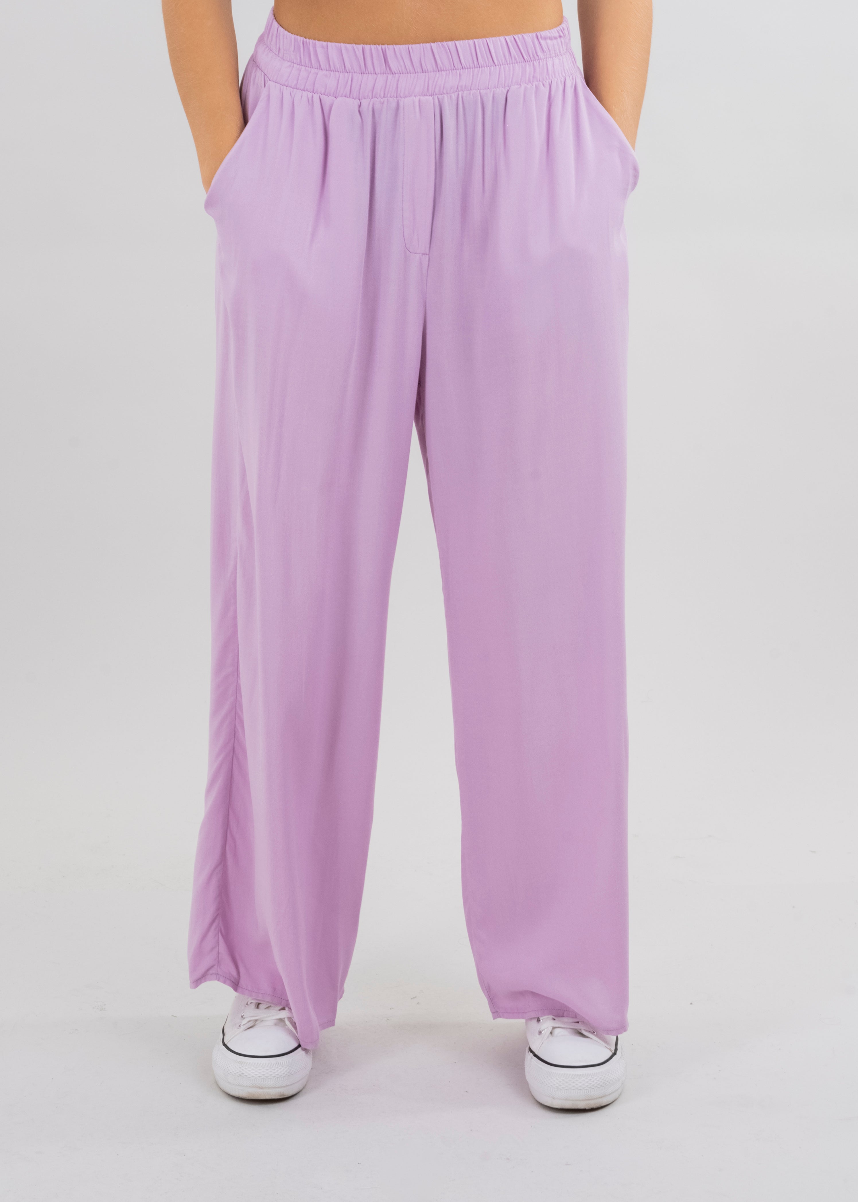 Pantalón Wide Leg Cintura Alta Fruncida ROSA COMBO