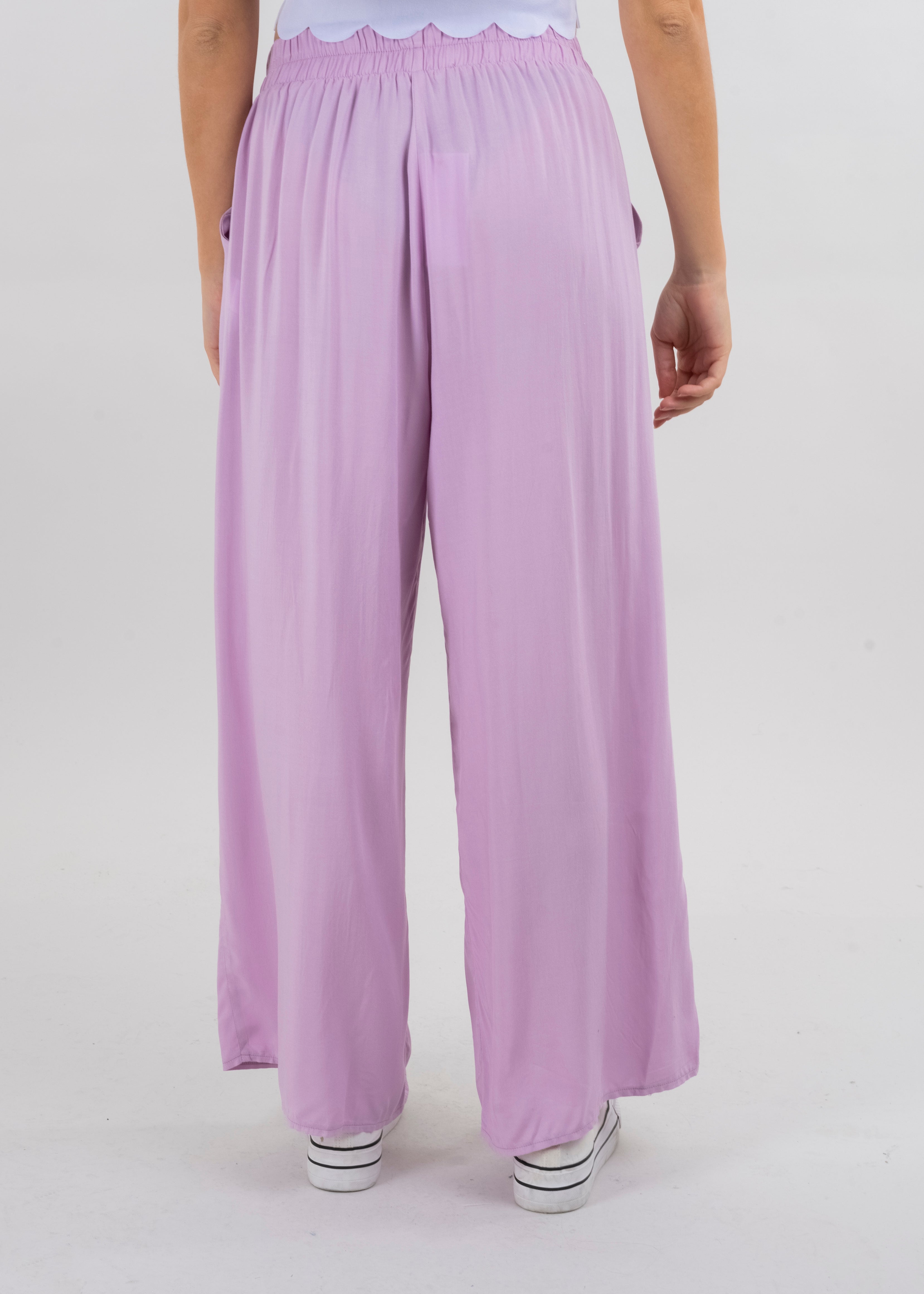 Pantalón Wide Leg Cintura Alta Fruncida ROSA COMBO