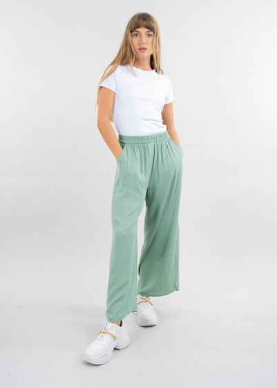 Pantalón Wide Leg Cintura Alta Fruncida