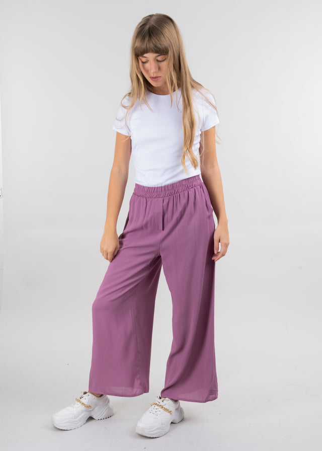 Pantalón Wide Leg Cintura Alta Fruncida