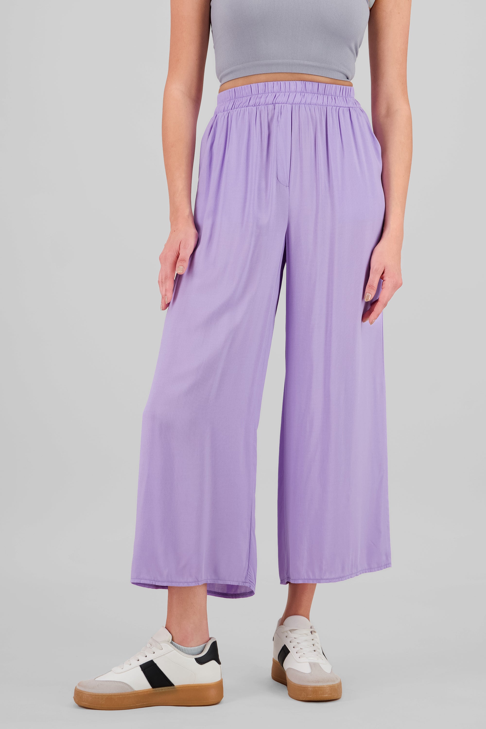 Pantalón Wide Leg Cintura Alta Fruncida LILA OBSCURO