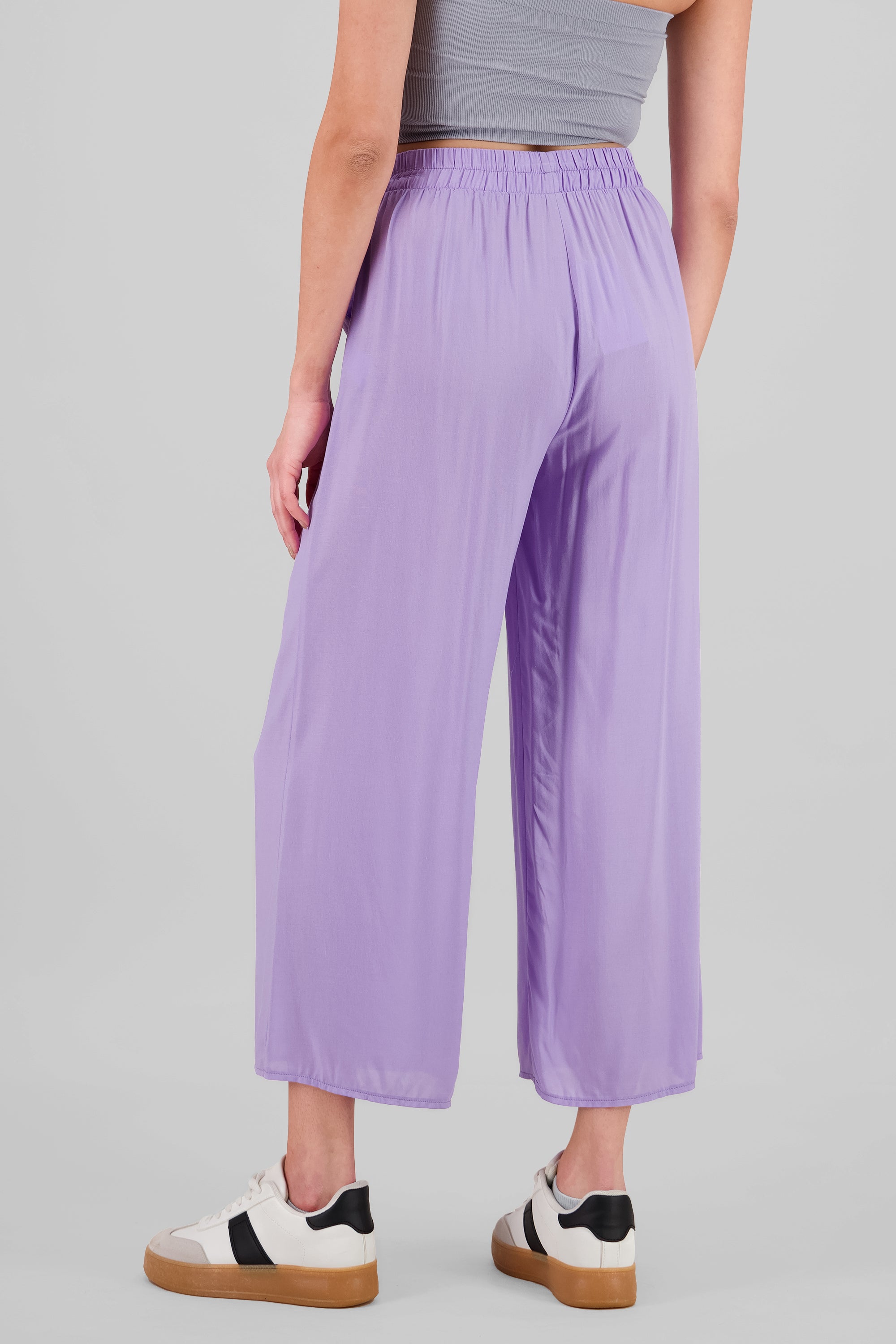 Pantalón Wide Leg Cintura Alta Fruncida LILA OBSCURO