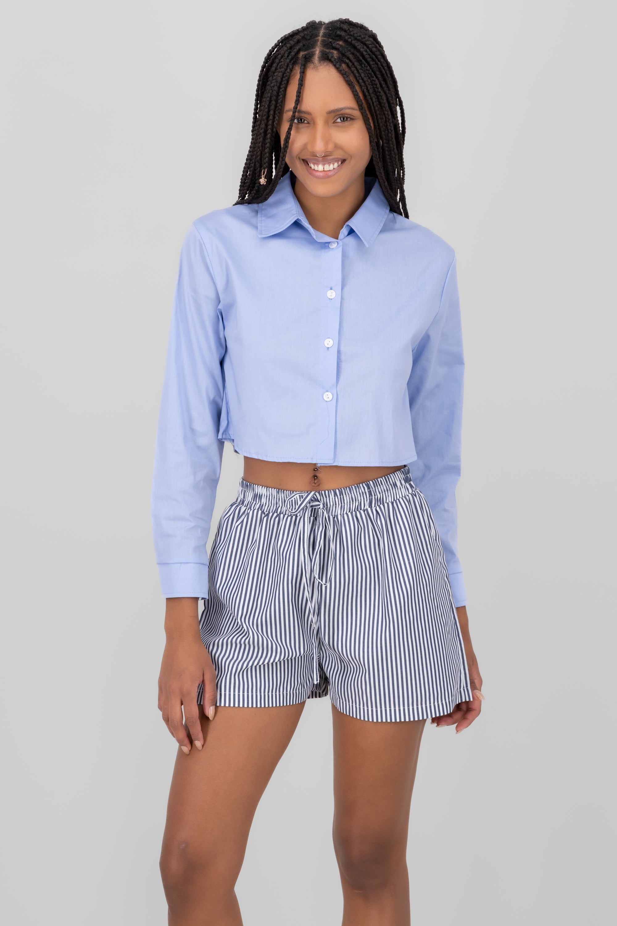 Camisa Crop Manga Larga AZUL