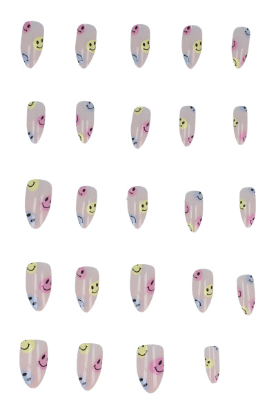 Set 24 piezas uñas postiza carita feliz multicolor