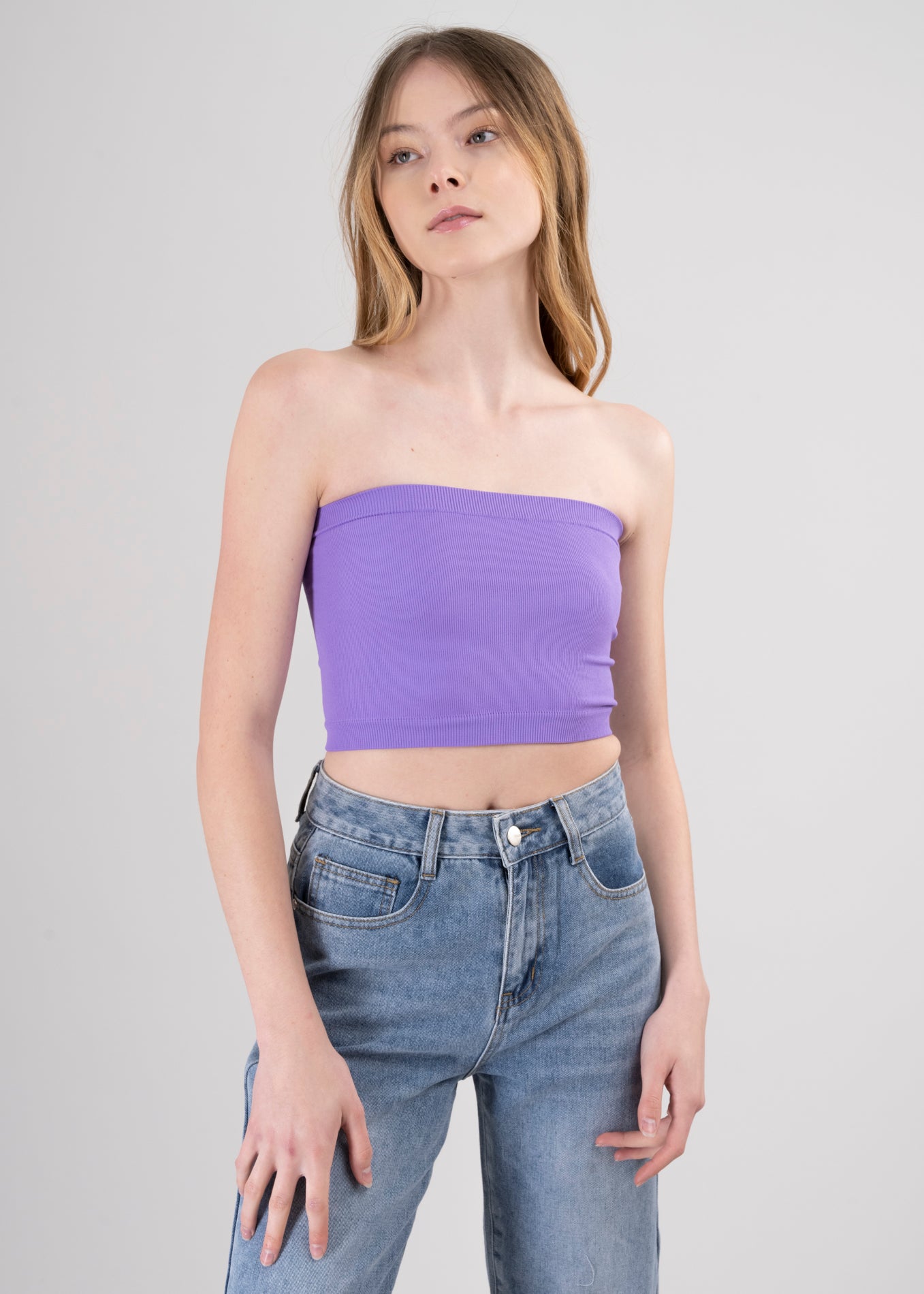 Top Tubo Elástico Acanalado MORADO COMBO