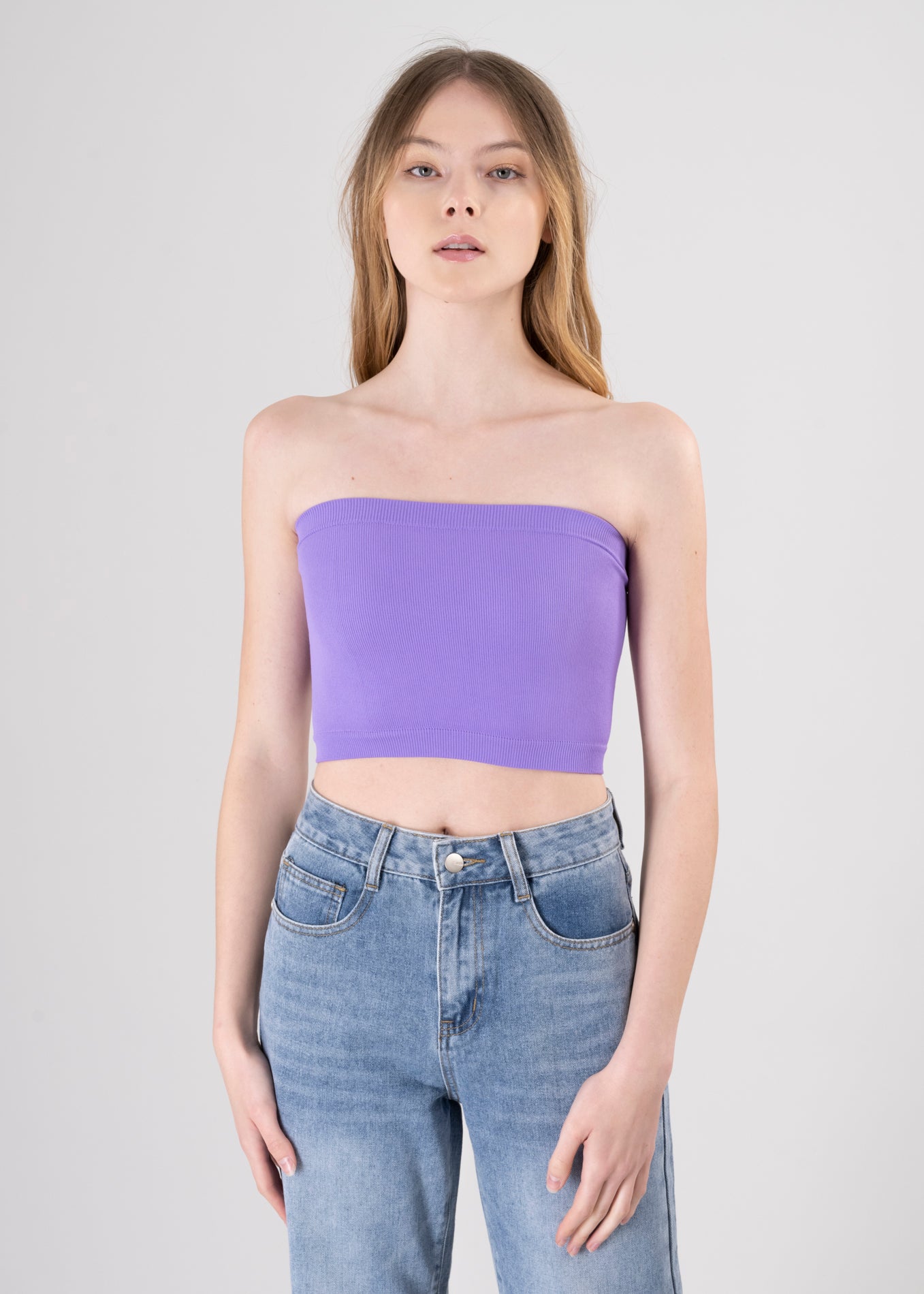 Top Tubo Elástico Acanalado MORADO COMBO