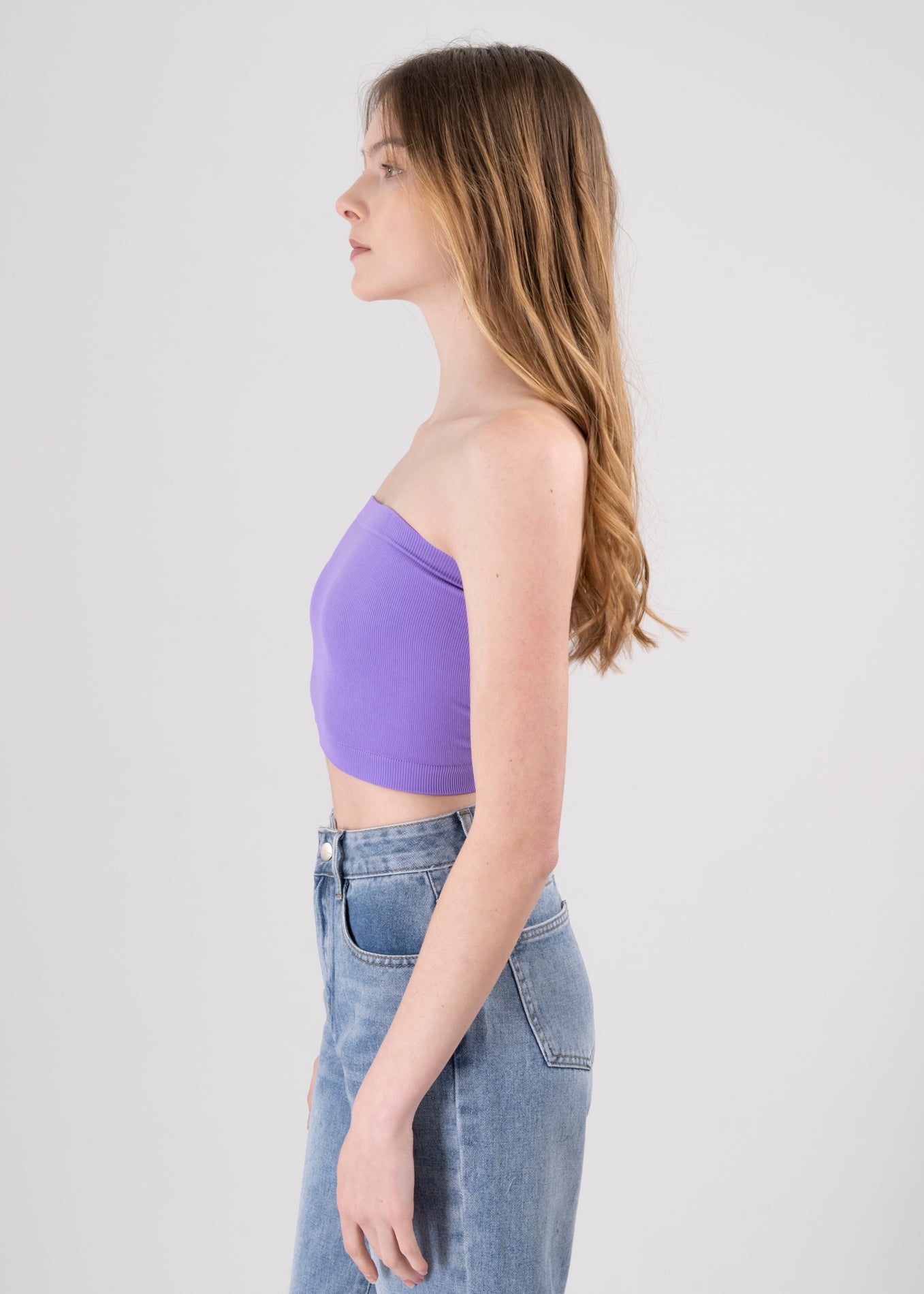 Top Tubo Elástico Acanalado MORADO COMBO