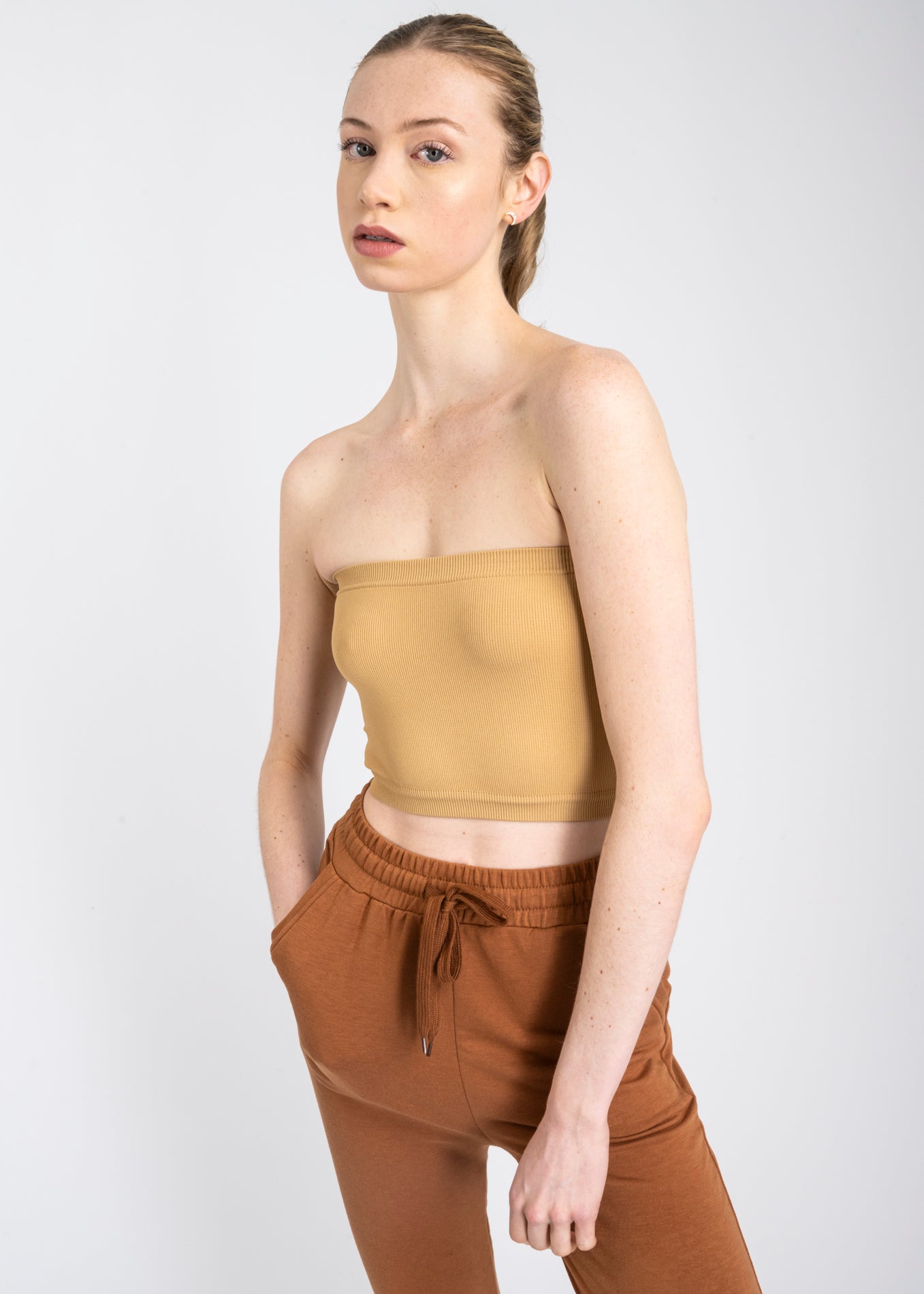 Top Tubo Elástico Acanalado KHAKI