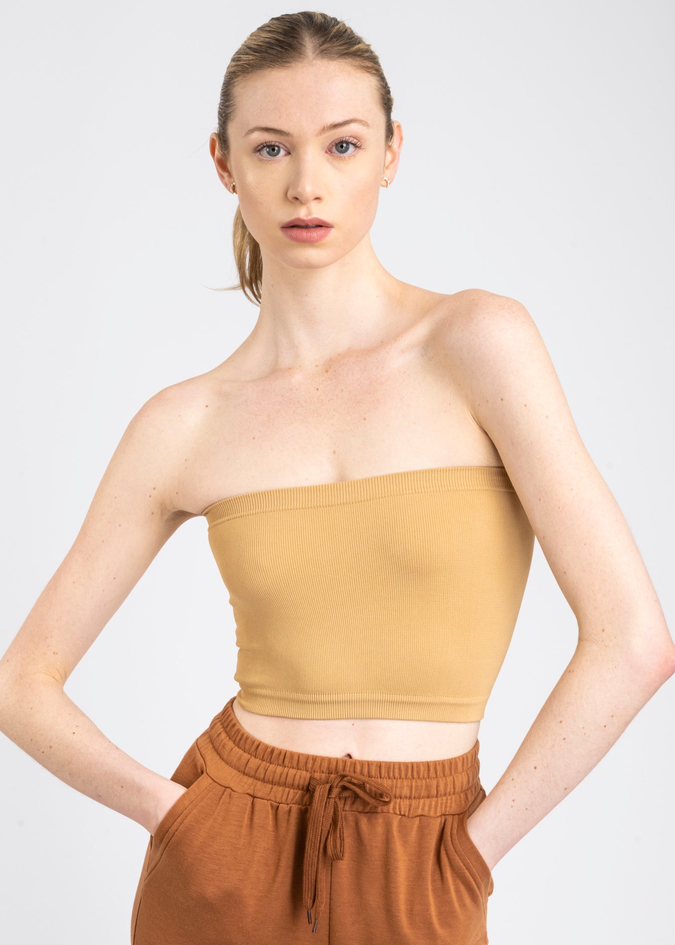 Top Tubo Elástico Acanalado KHAKI
