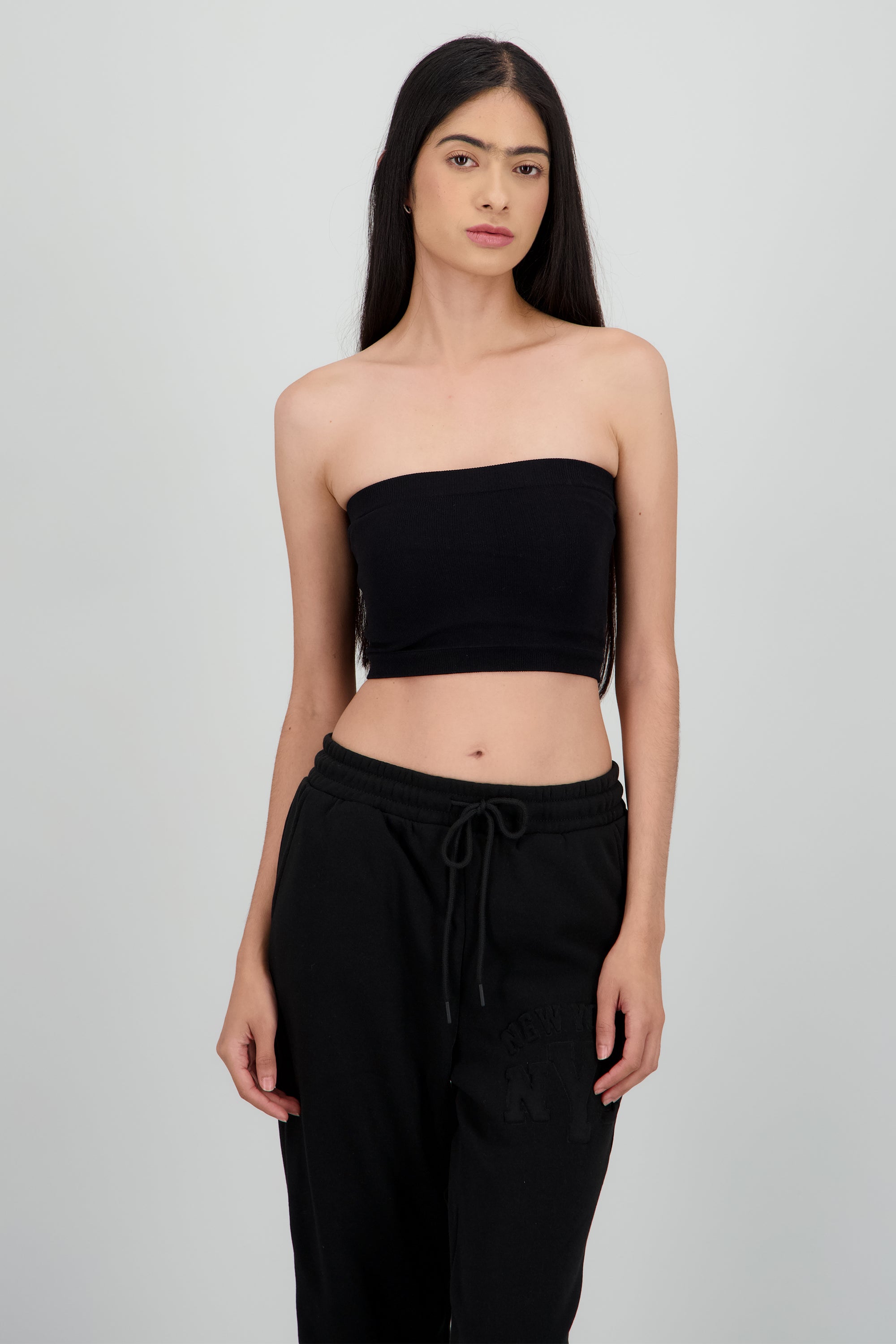 Top Tubo Elástico Acanalado NEGRO