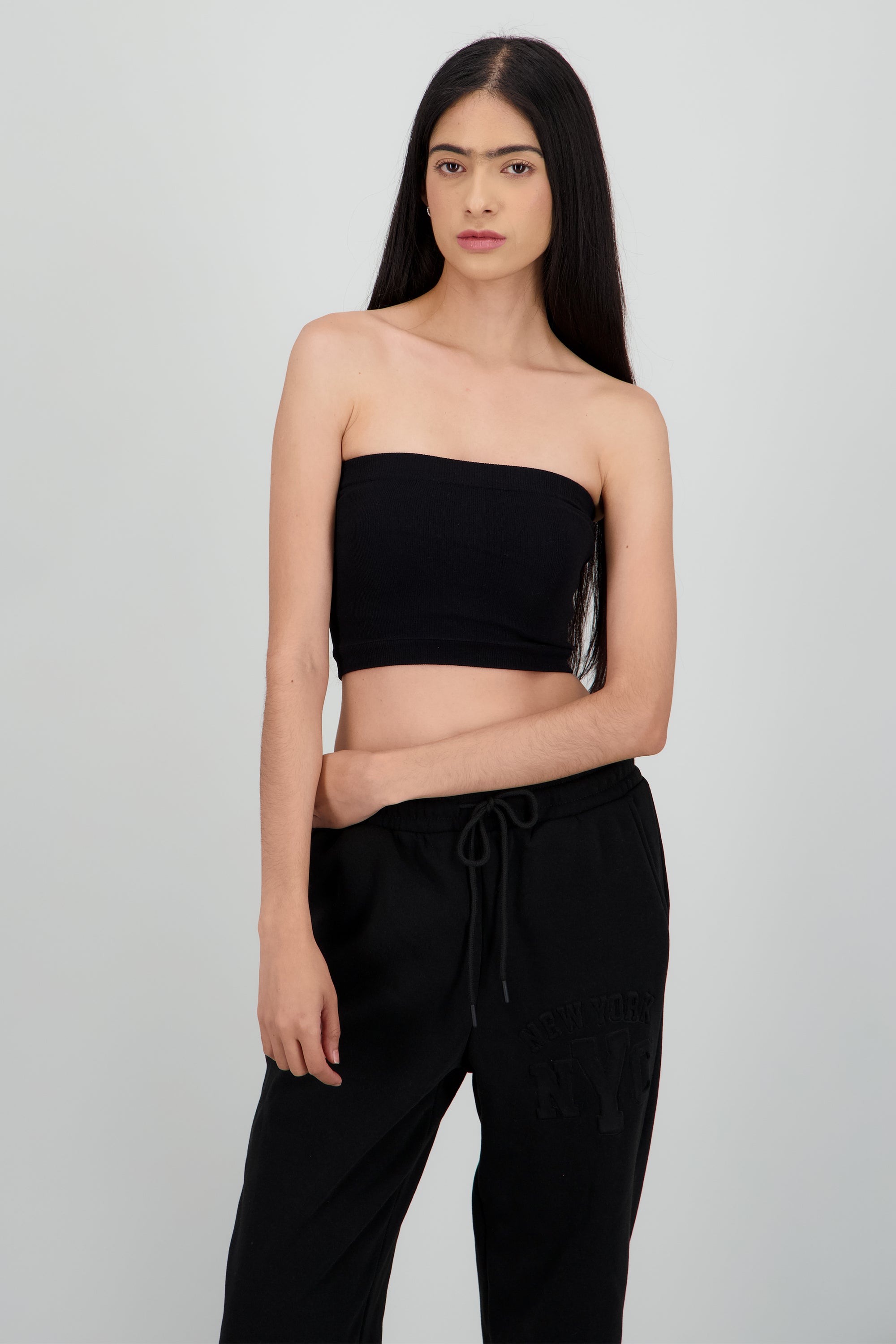 Top Tubo Elástico Acanalado NEGRO