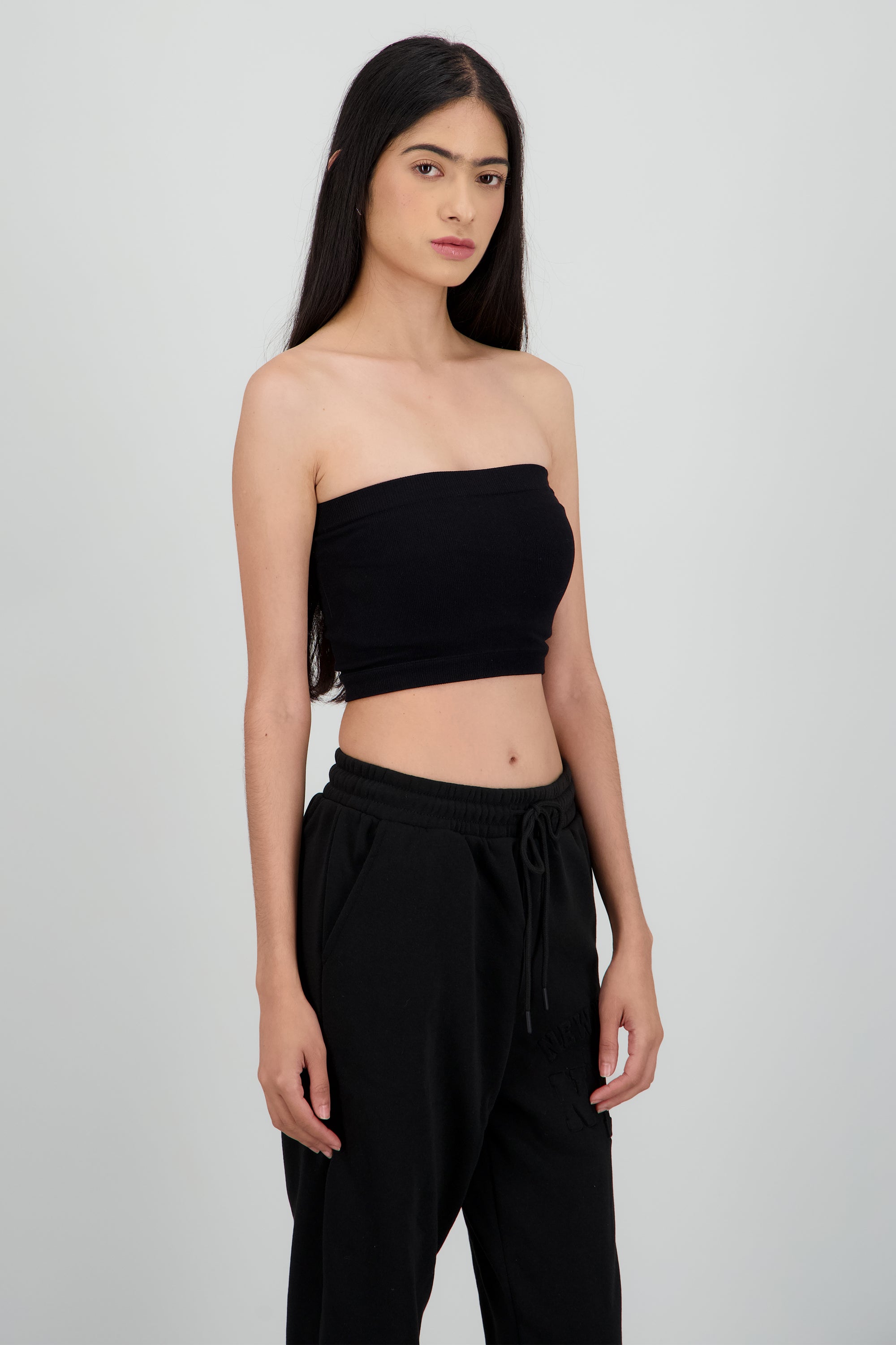 Top Tubo Elástico Acanalado NEGRO