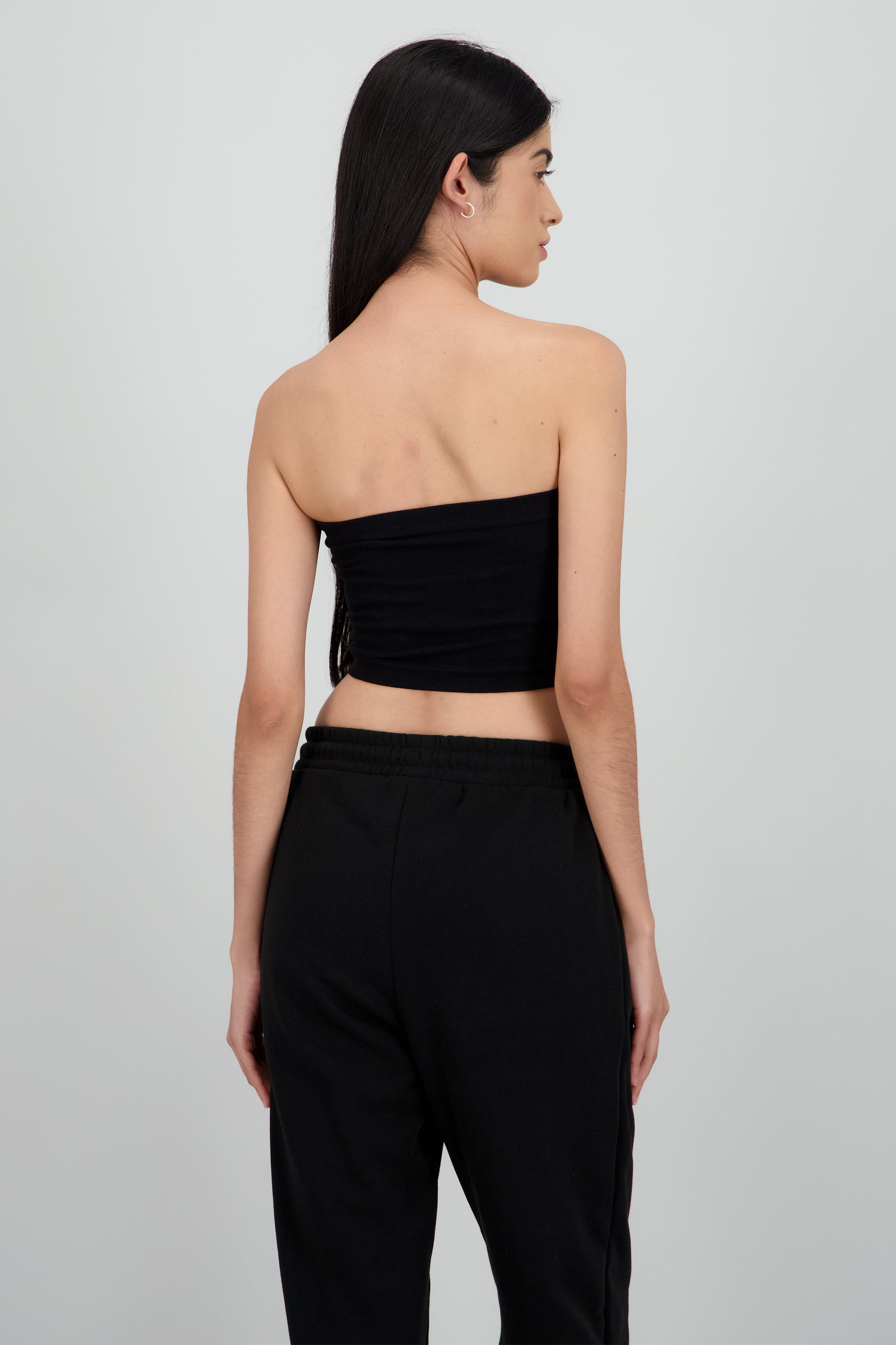 Top Tubo Elástico Acanalado NEGRO