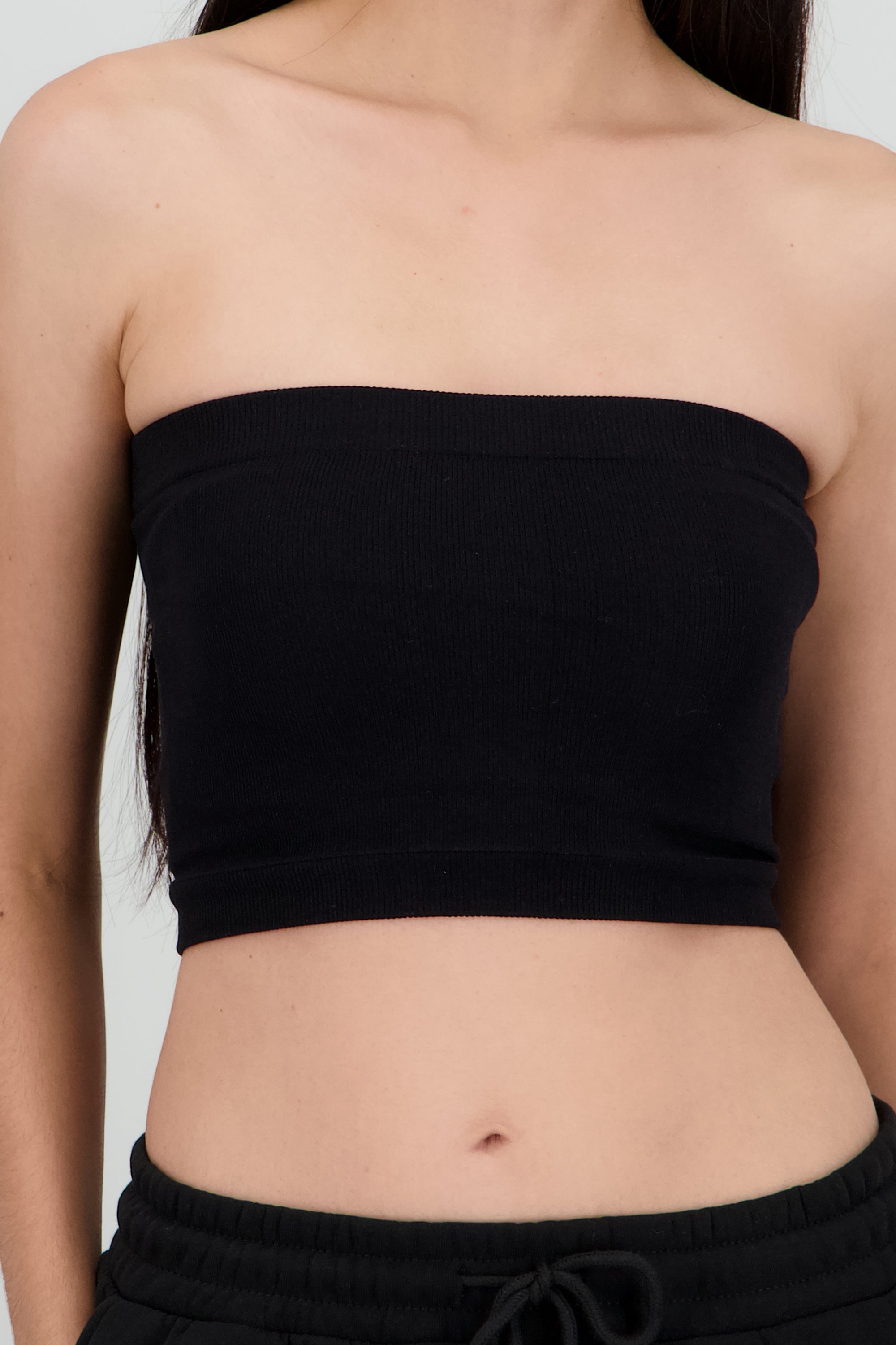 Top Tubo Elástico Acanalado NEGRO