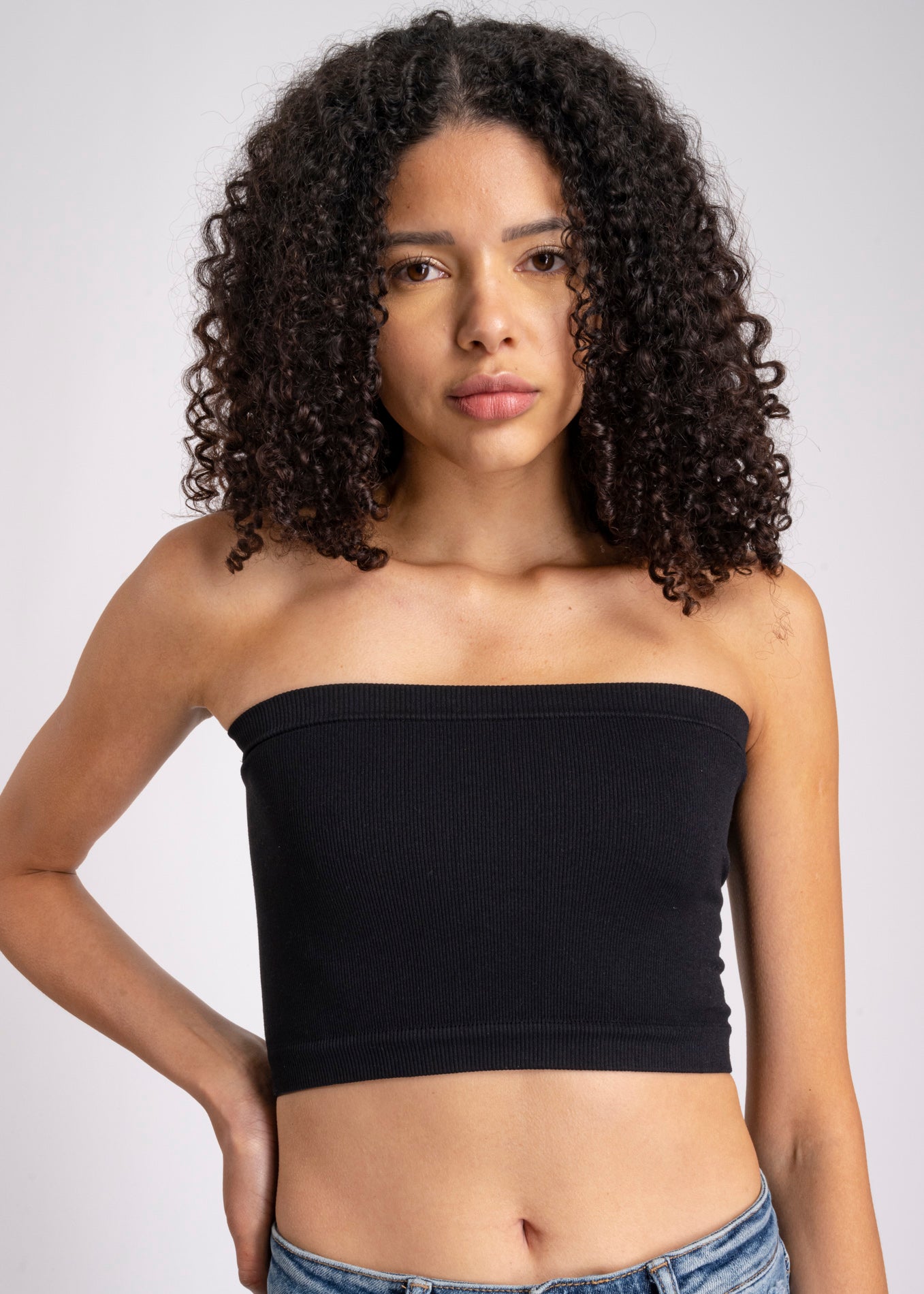 Top Tubo Elástico Acanalado NEGRO