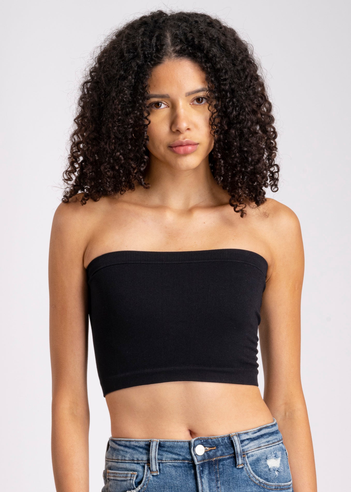 Top Tubo Elástico Acanalado NEGRO