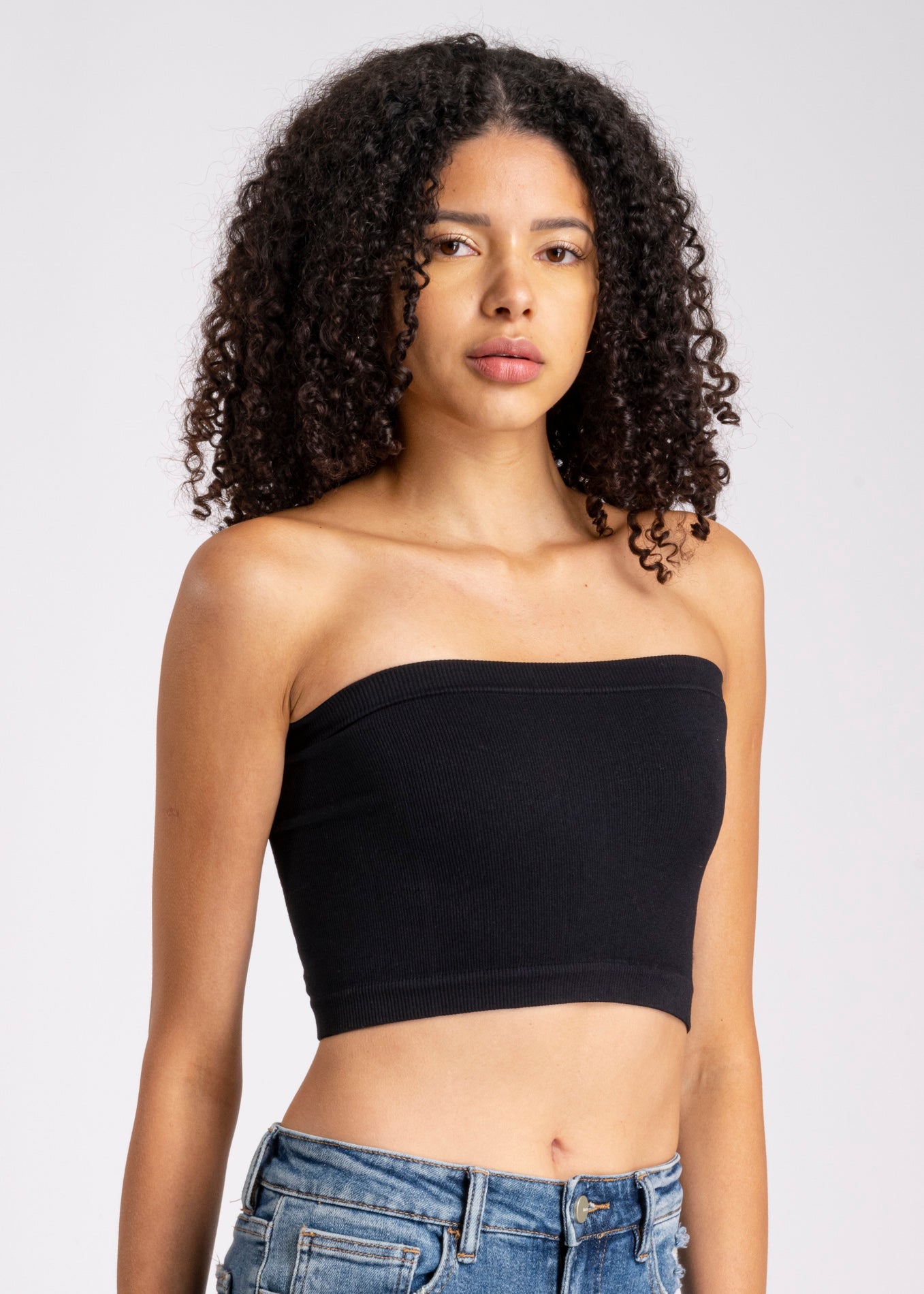 Top Tubo Elástico Acanalado NEGRO