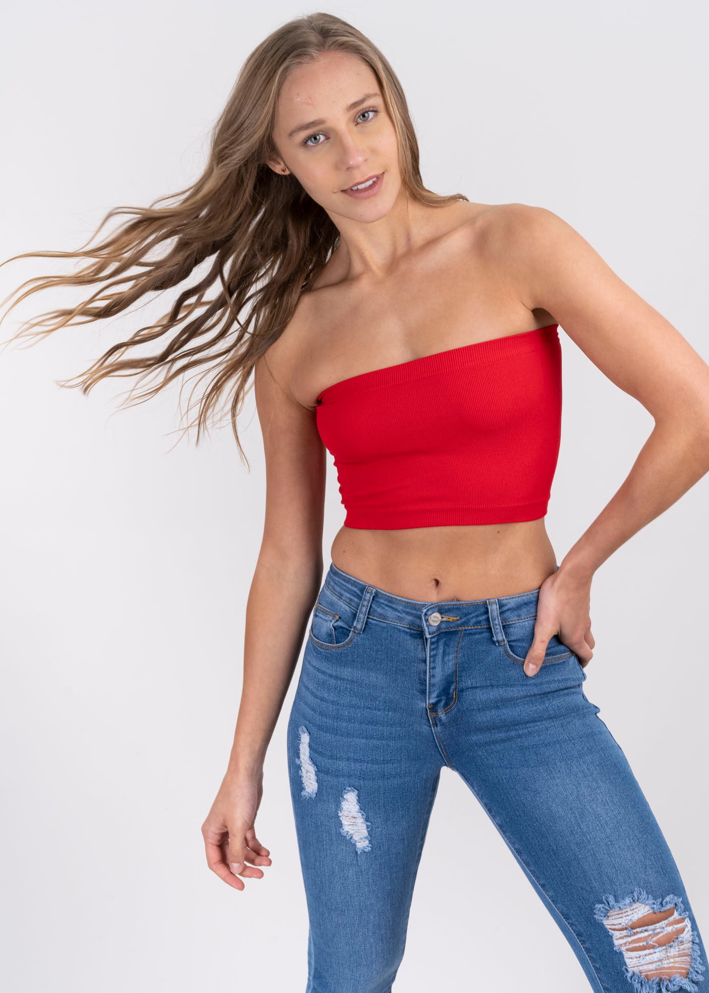 Top Tubo Elástico Acanalado ROJO QUEMADO