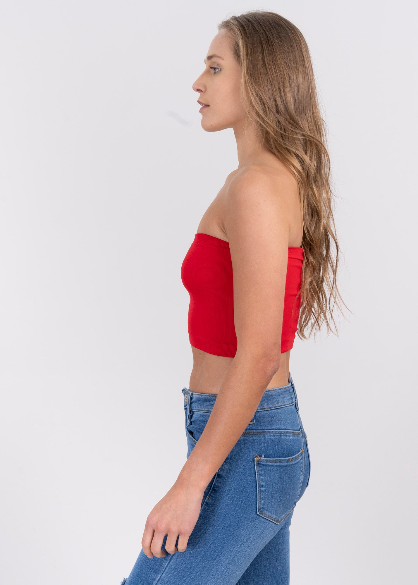 Top Tubo Elástico Acanalado ROJO QUEMADO
