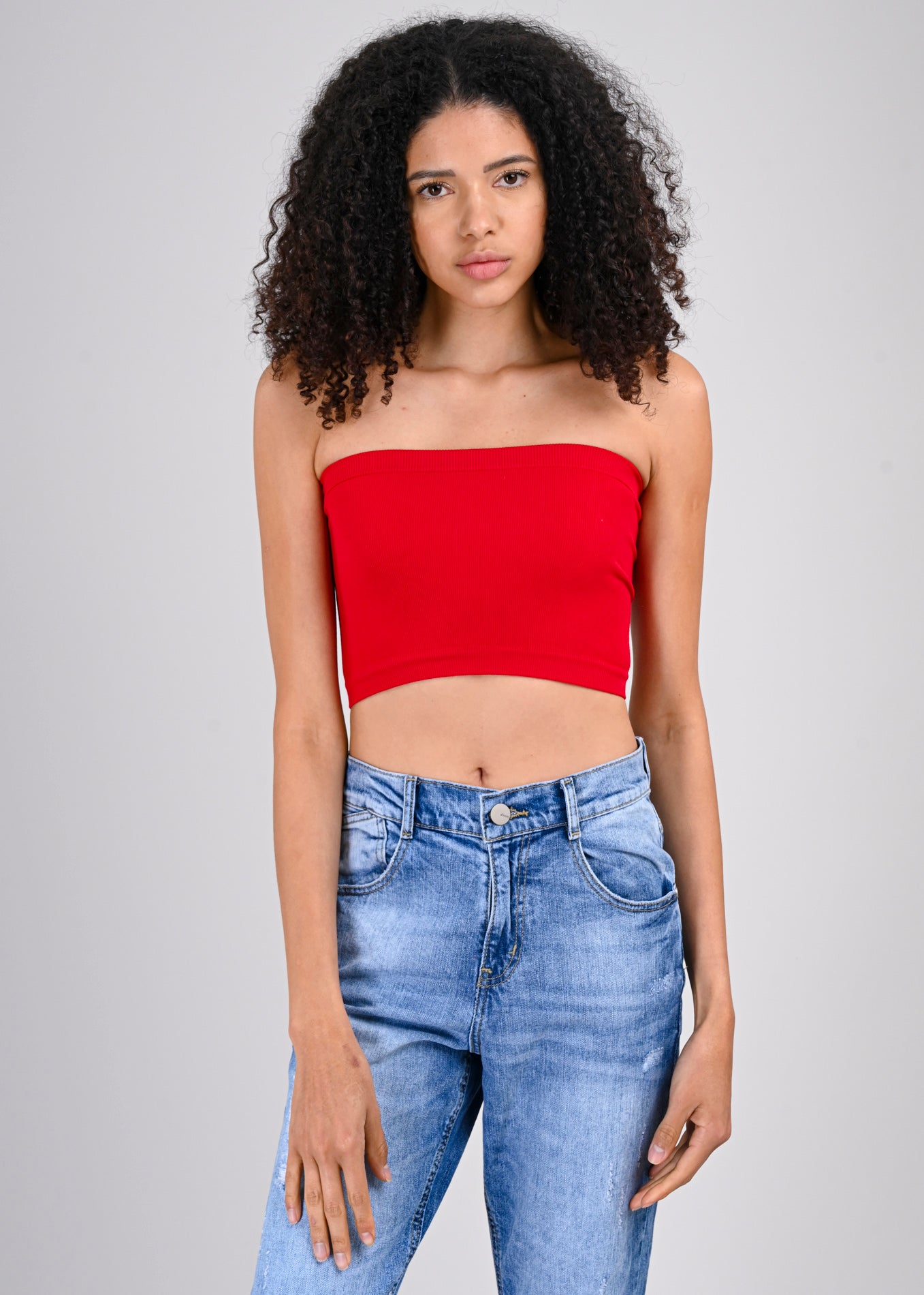 Top Tubo Elástico Acanalado ROJO CEREZA