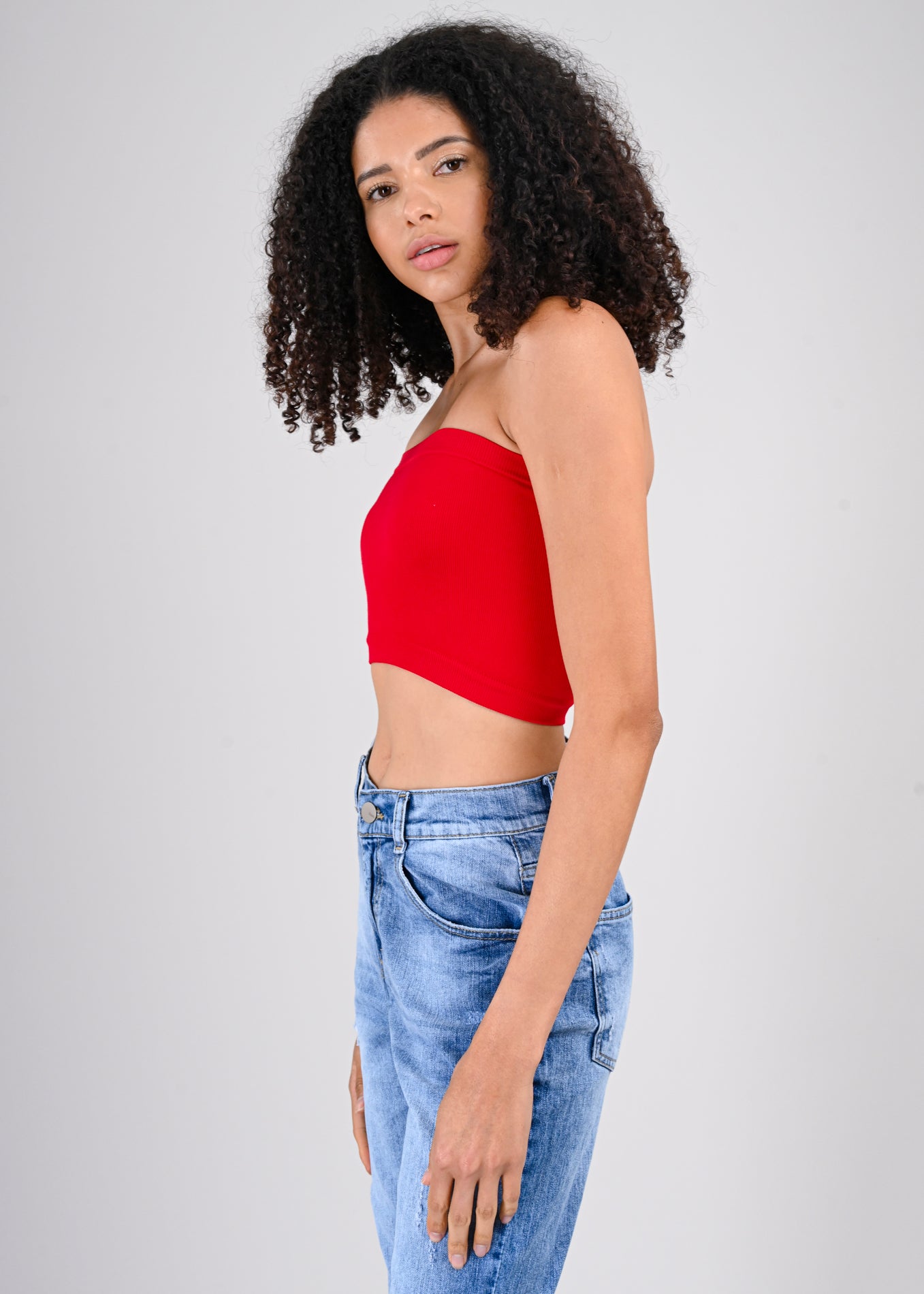 Top Tubo Elástico Acanalado ROJO CEREZA