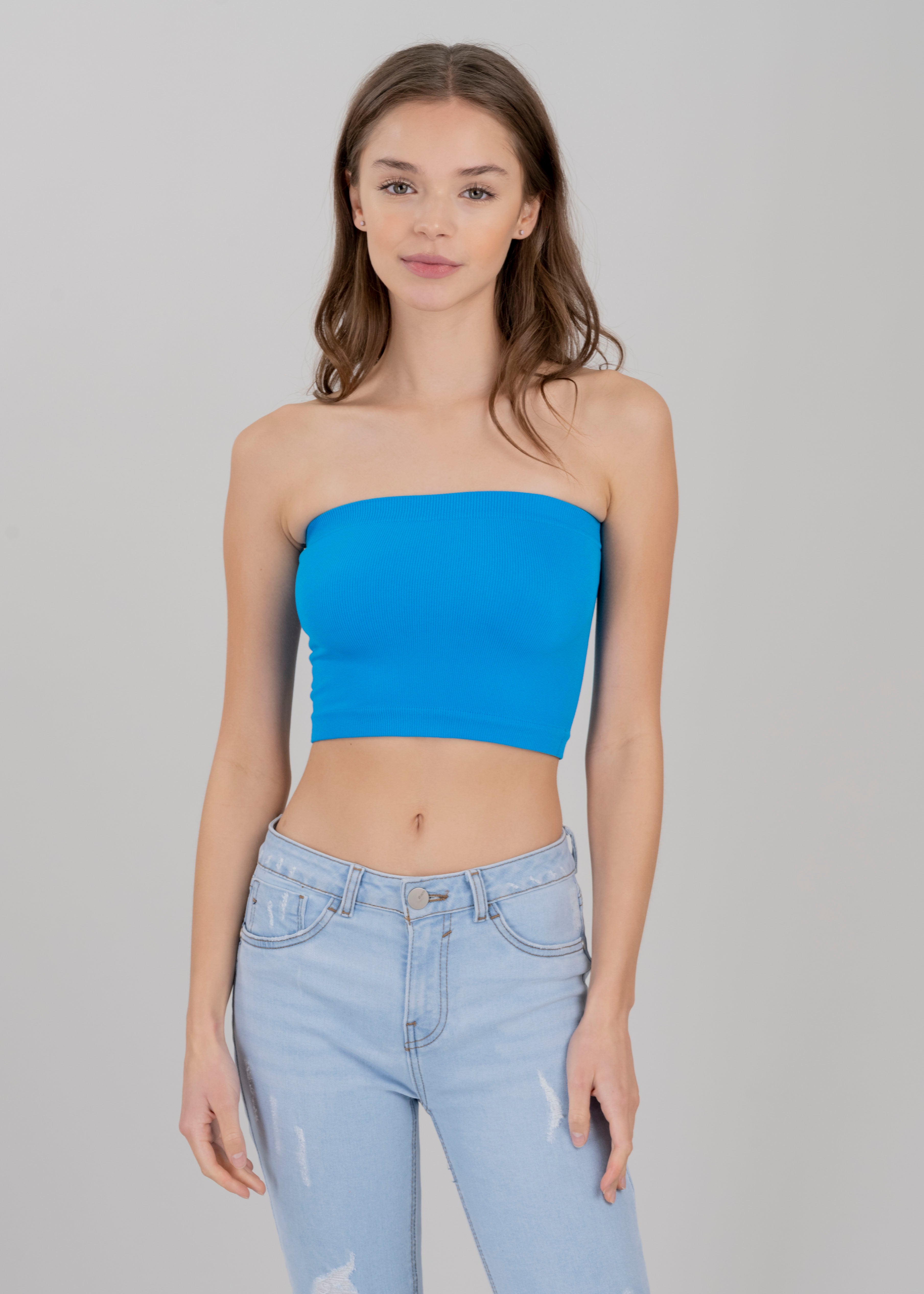 Top Tubo Elástico Acanalado AZUL BRILLANTE