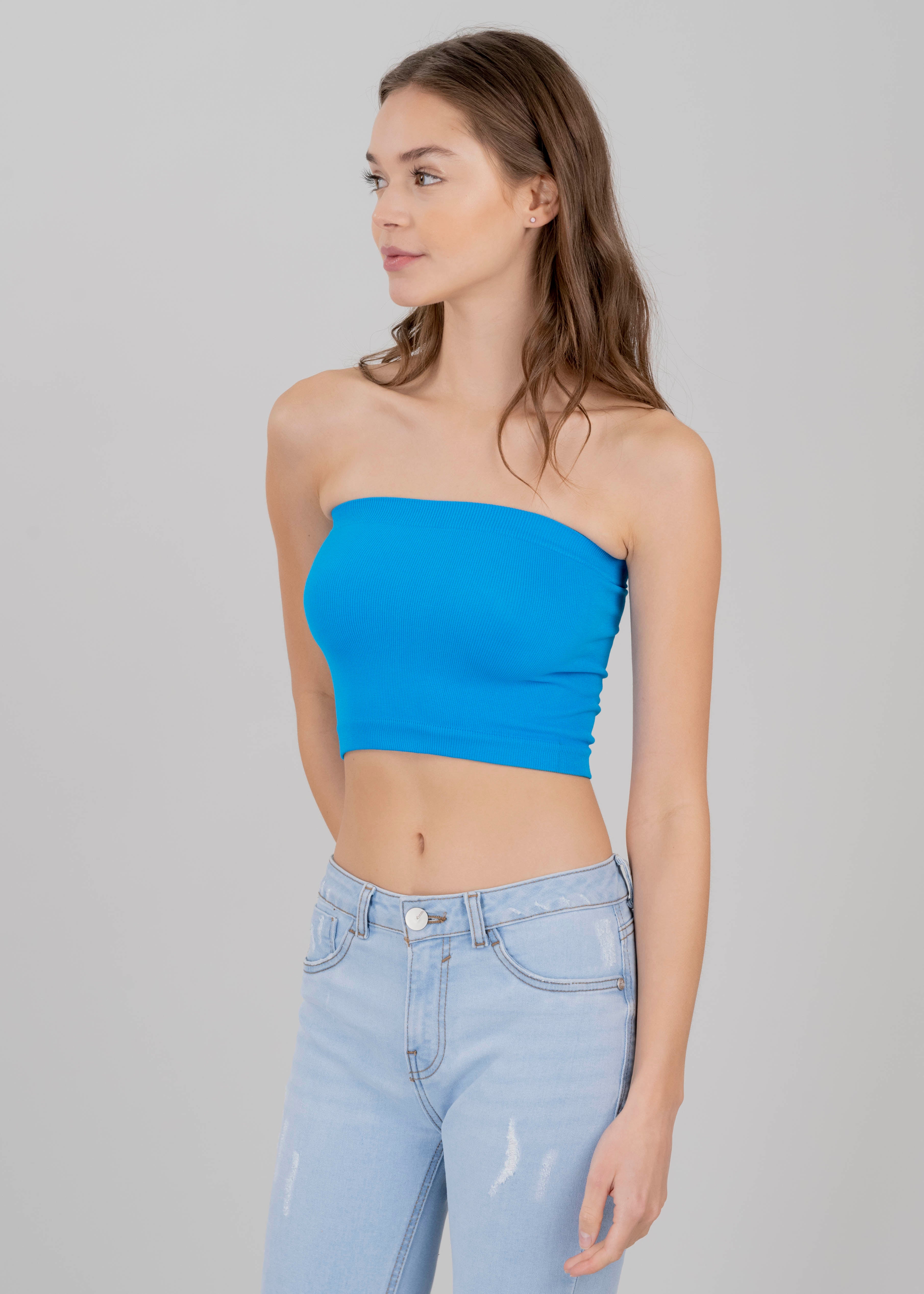 Top Tubo Elástico Acanalado AZUL BRILLANTE
