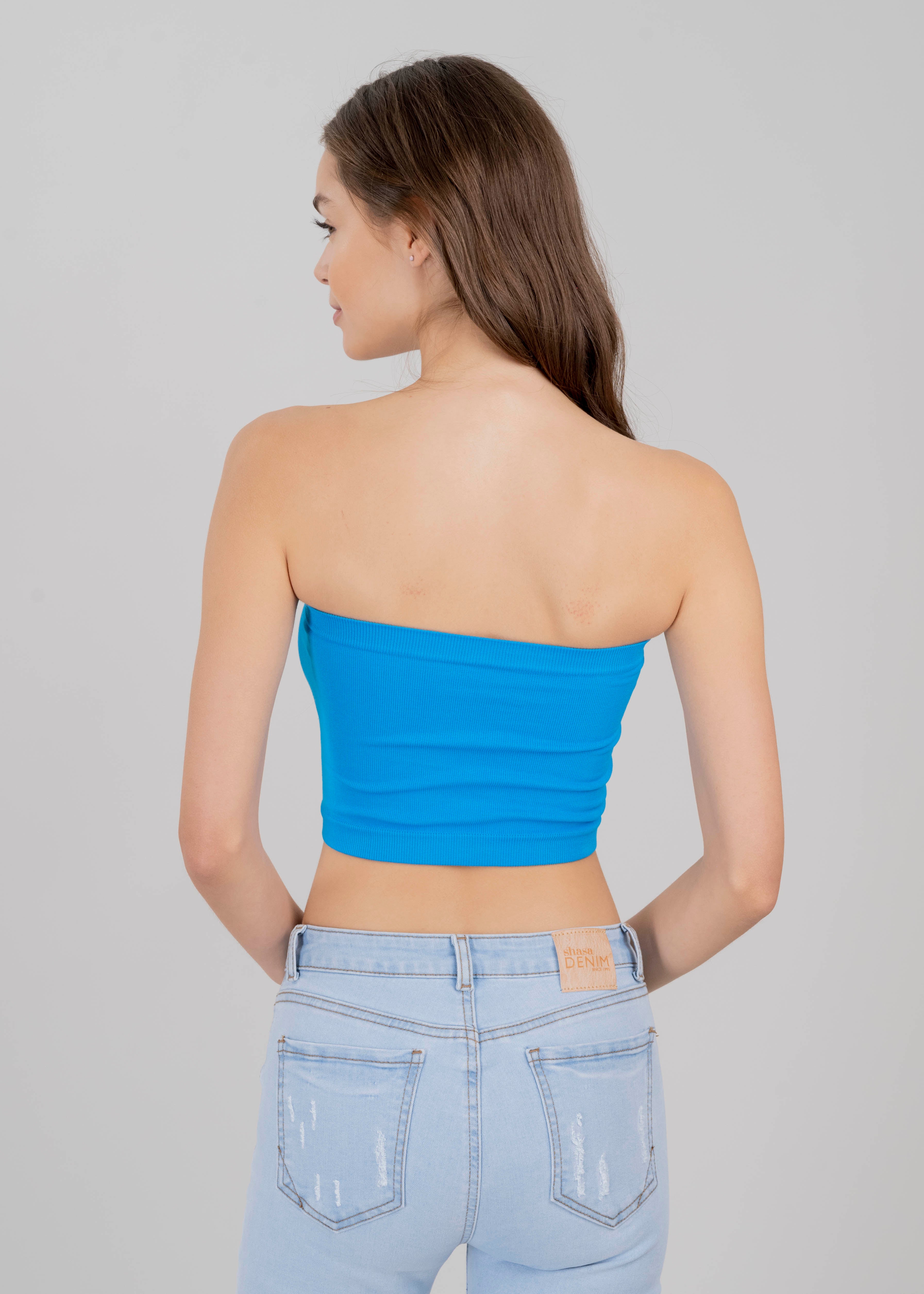 Top Tubo Elástico Acanalado AZUL BRILLANTE