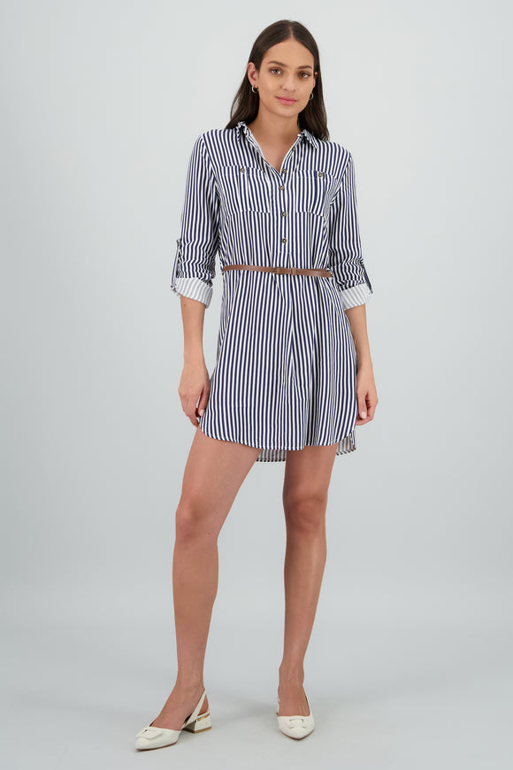 Vestido Mini Camisero Estampado Rayas