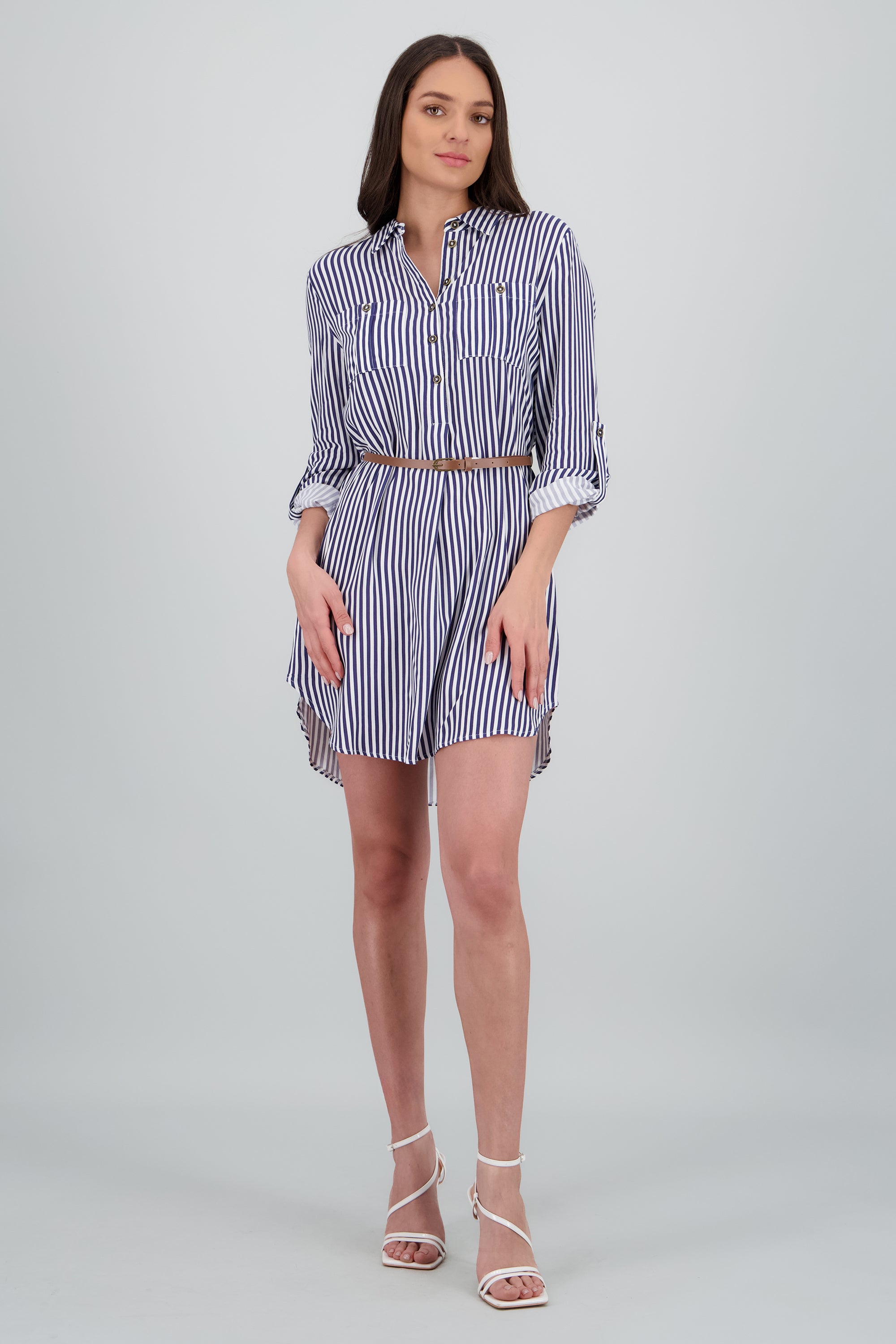 Vestido Mini Camisero Estampado Rayas MARINO COMBO