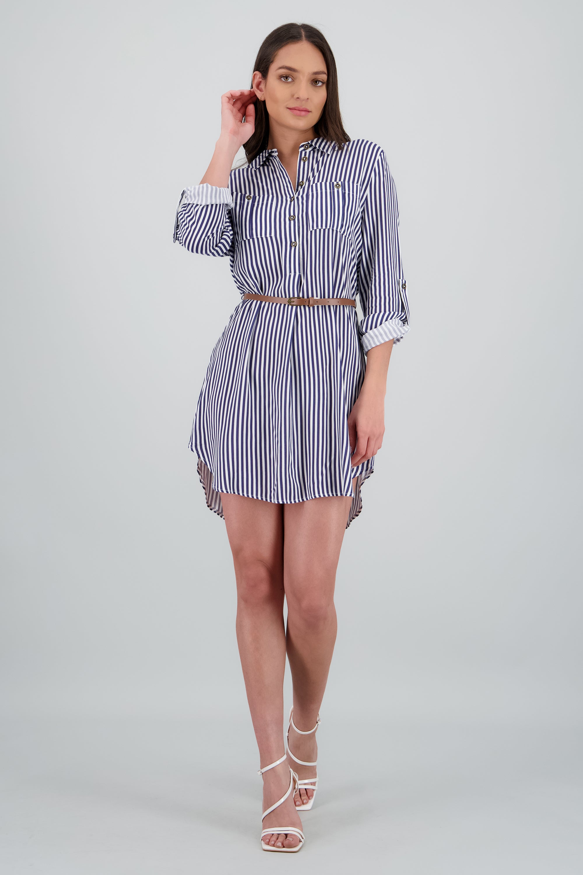 Vestido Mini Camisero Estampado Rayas MARINO COMBO