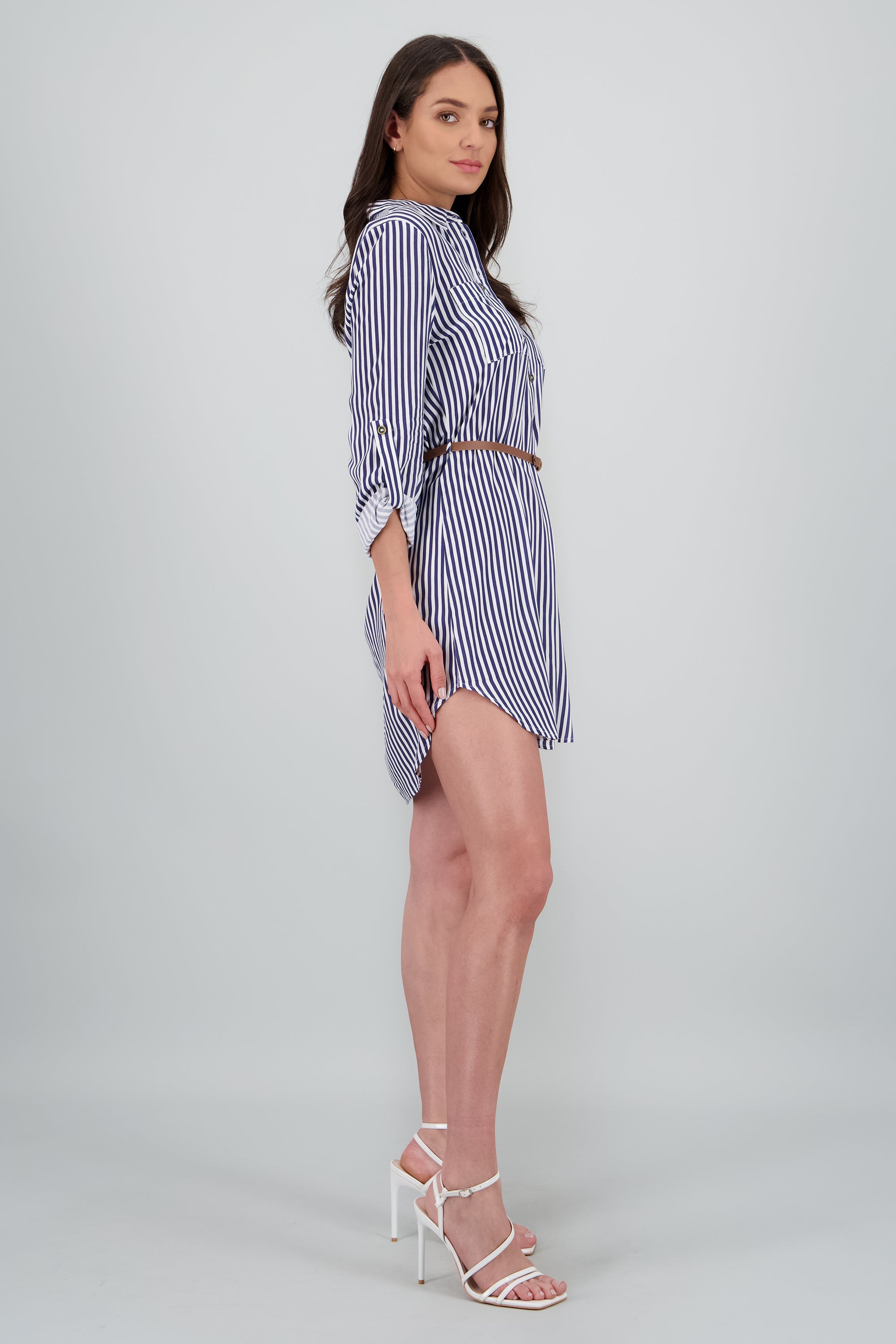 Vestido Mini Camisero Estampado Rayas MARINO COMBO