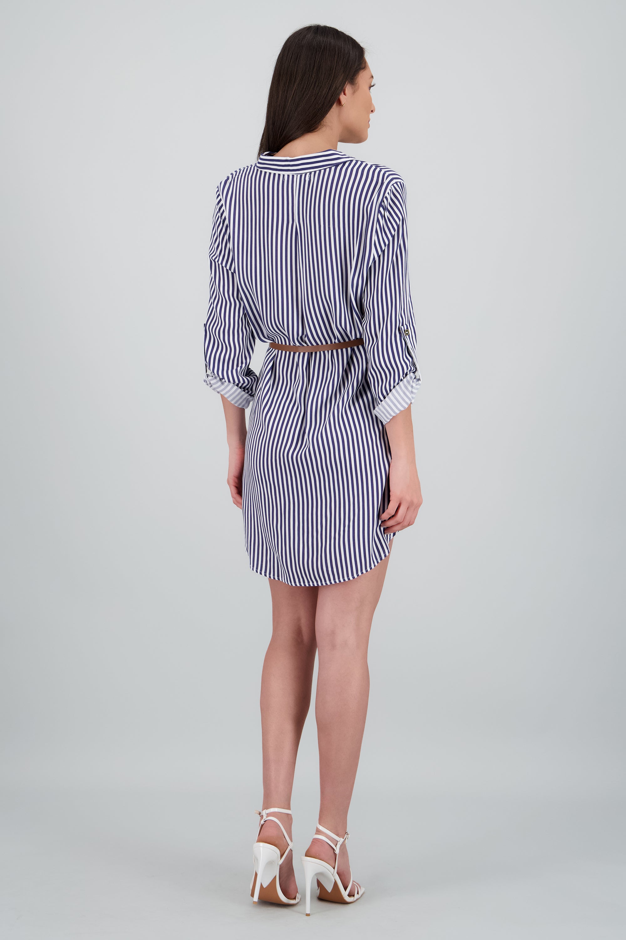 Vestido Mini Camisero Estampado Rayas MARINO COMBO