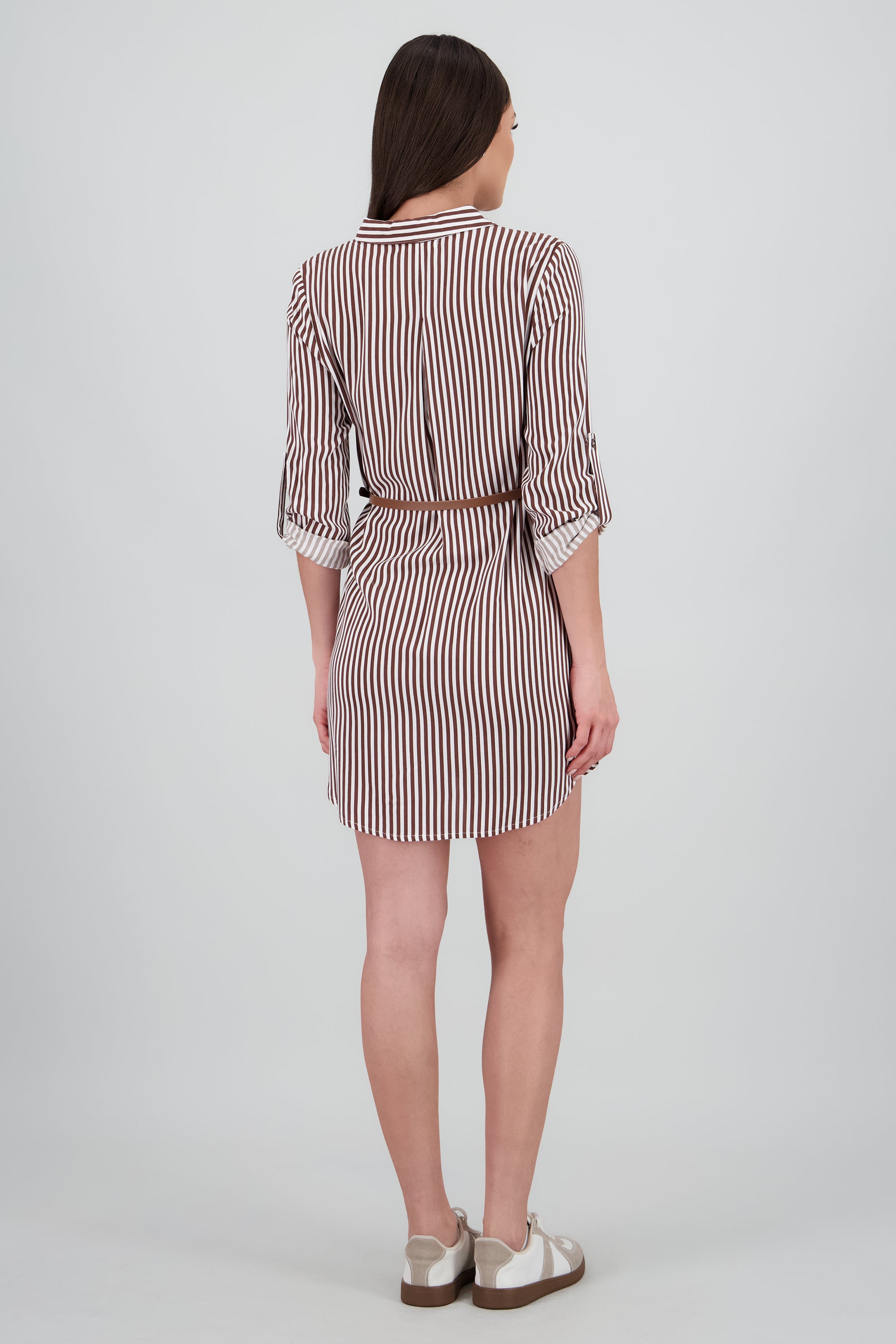 Vestido Mini Camisero Estampado Rayas CHOCOLATE