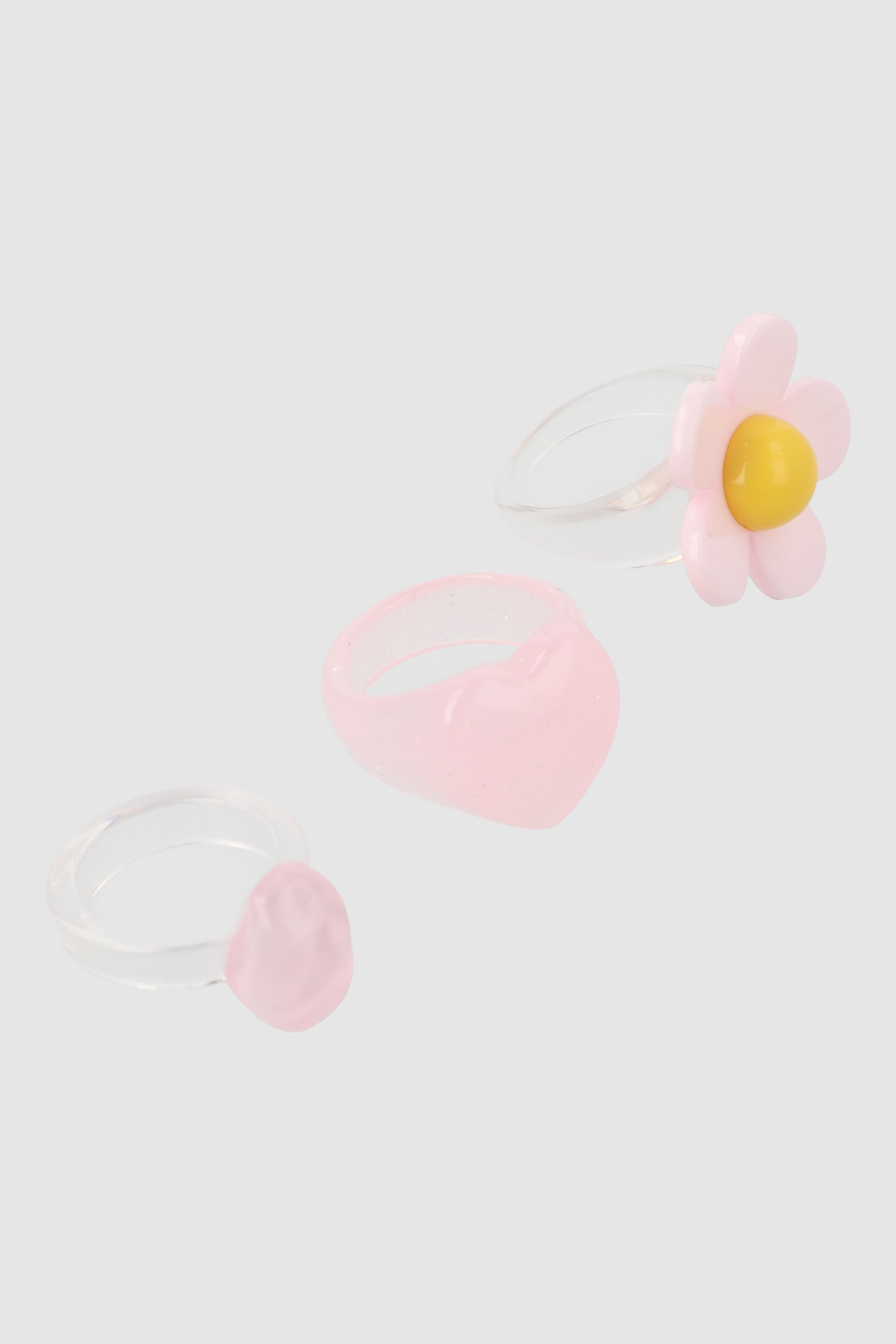 3 P Anillos Acrilico Flor Corazon ROSA