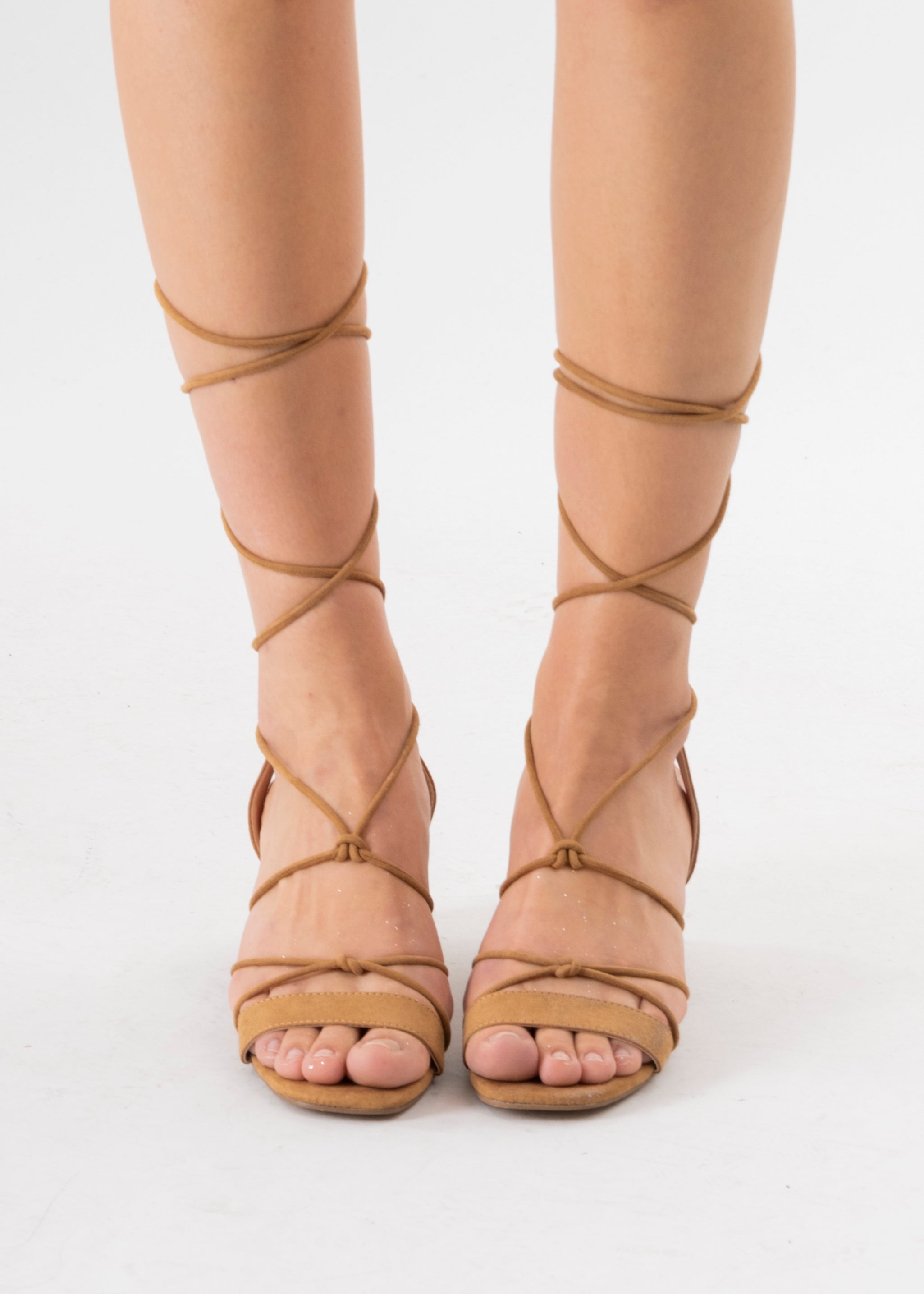 Tacón bloque tiras suede pierna CAMELLO