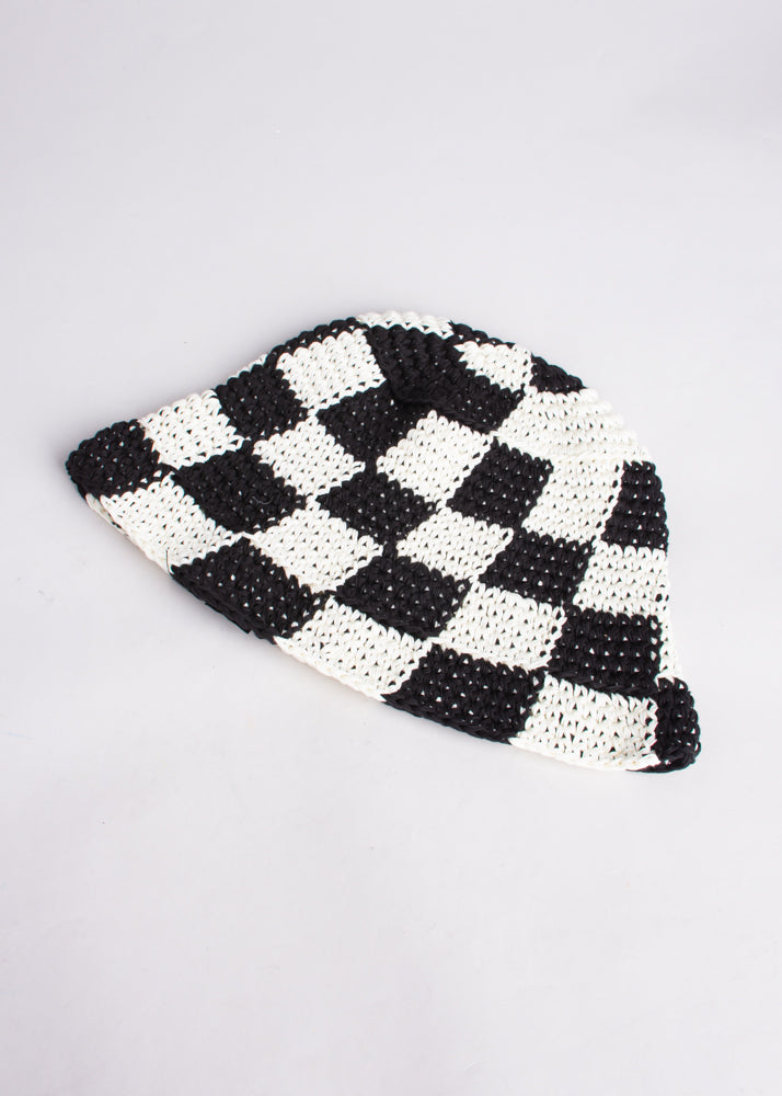 Gorro pescador tejido cuadros NEGRO