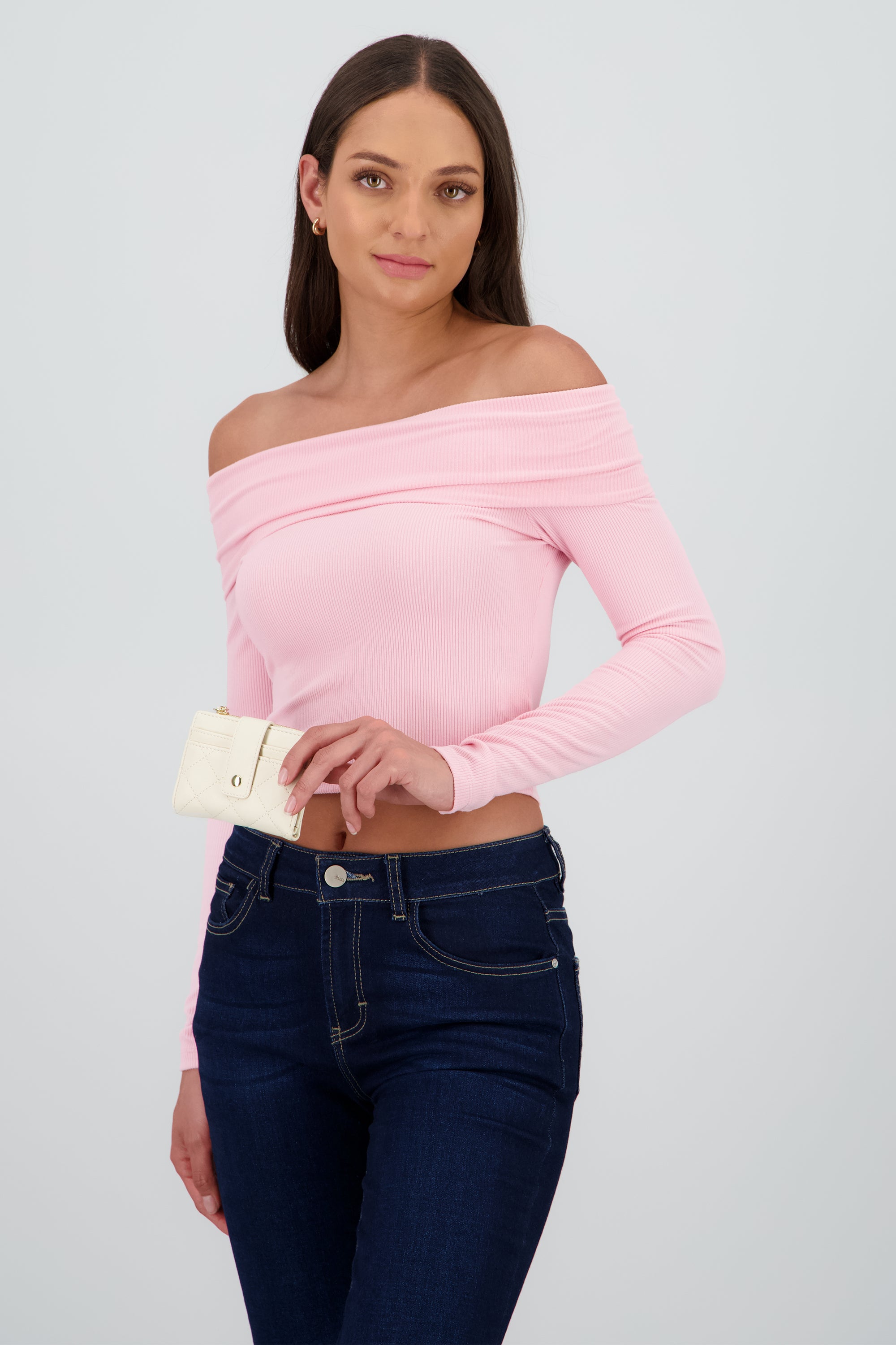 Cartera pequeña costura tira broche BLANCO