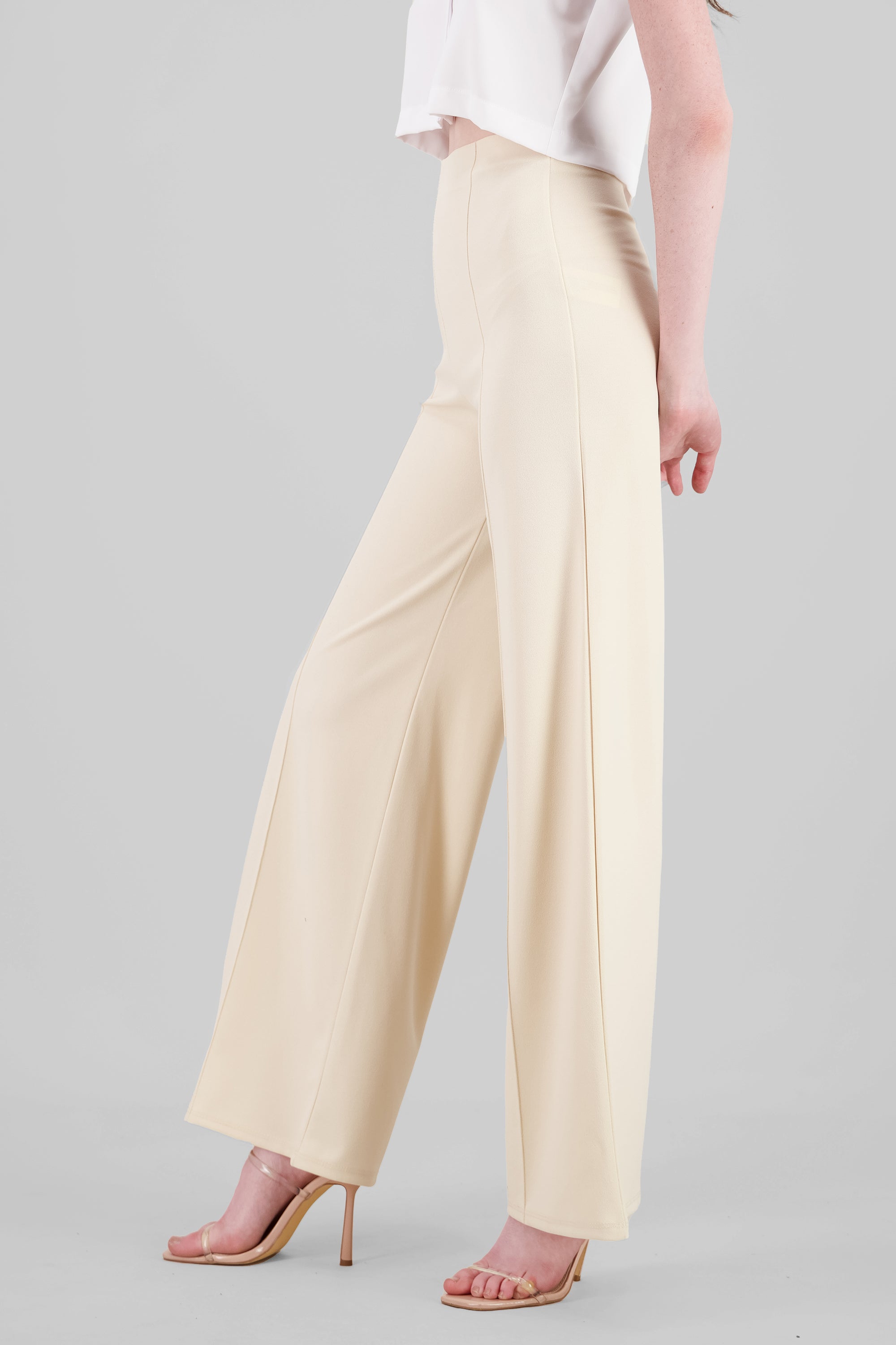 Pantalón Wide Leg Cintura Alta Costuras BEIGE