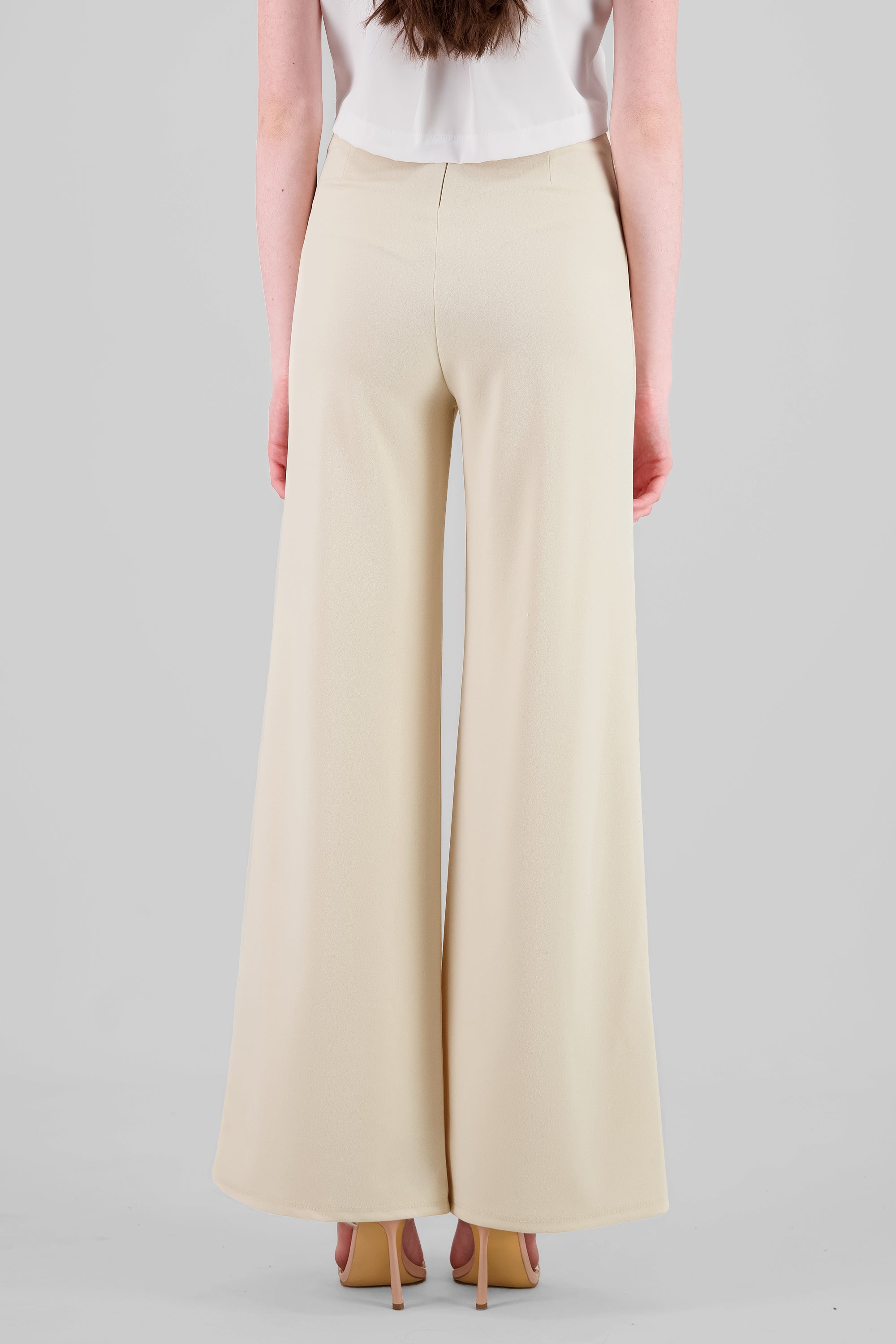 Pantalón Wide Leg Cintura Alta Costuras BEIGE